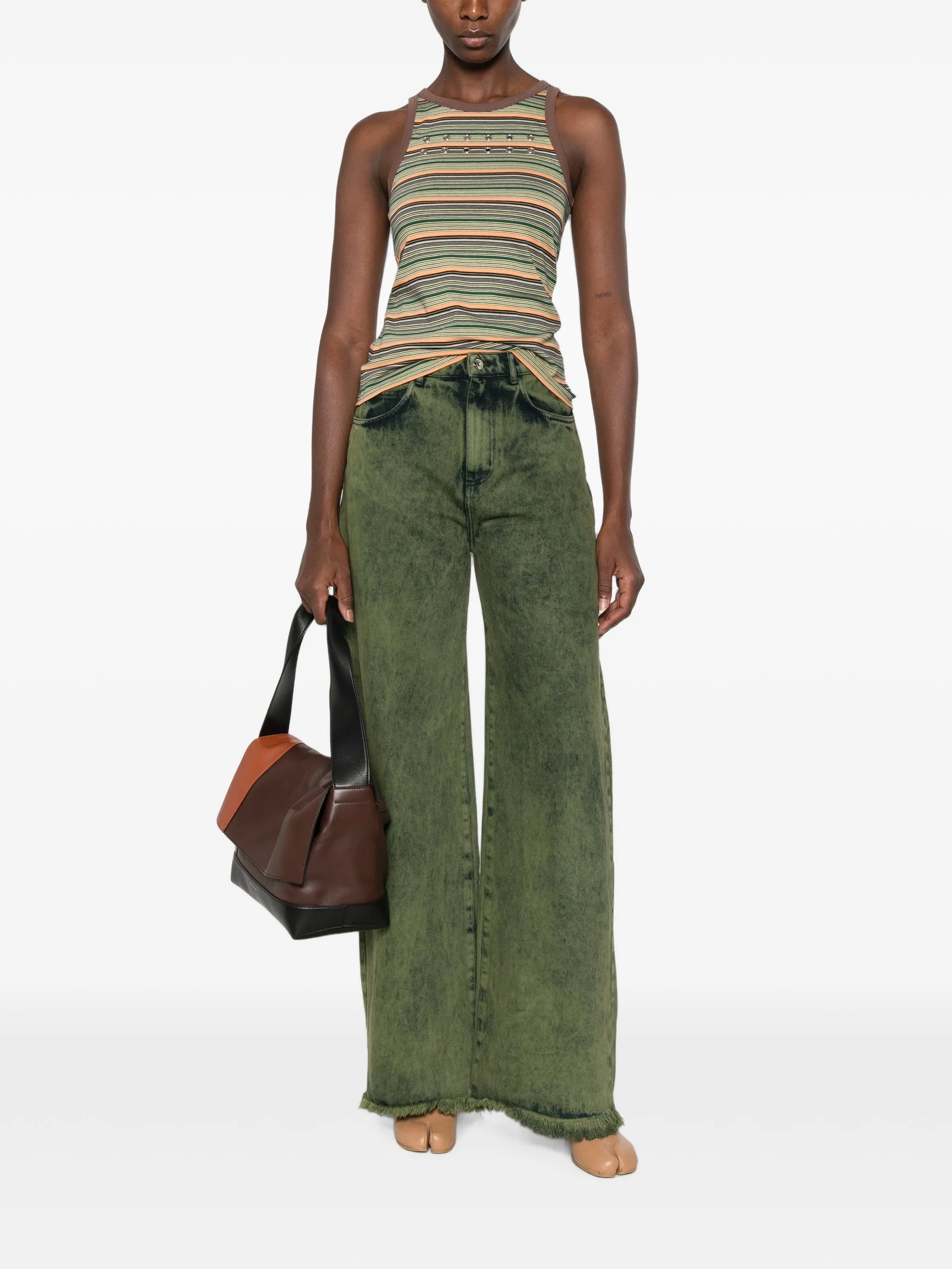 eyelet-embellished striped tank top