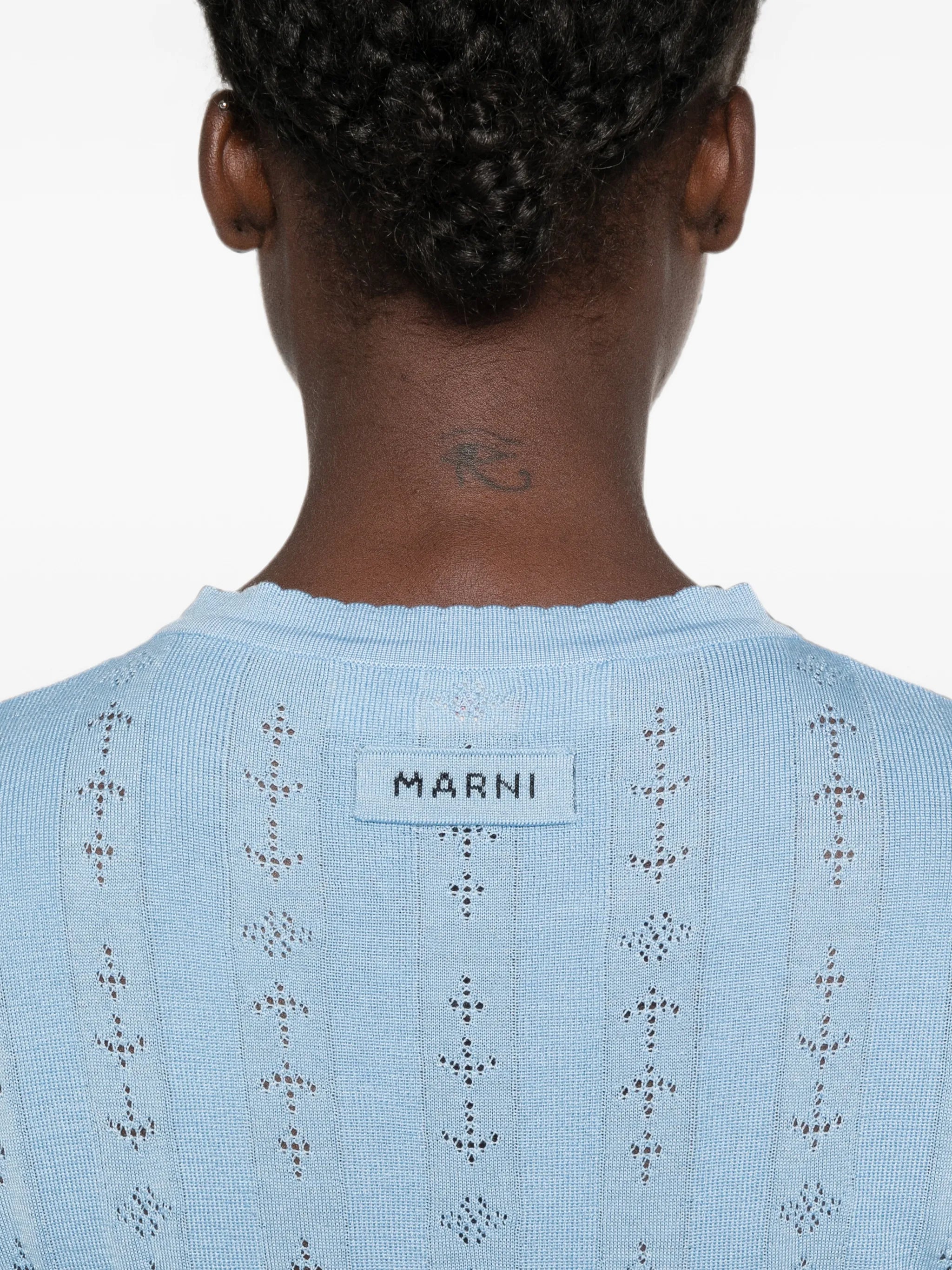 bow-detail pointelle-knit T-shirt