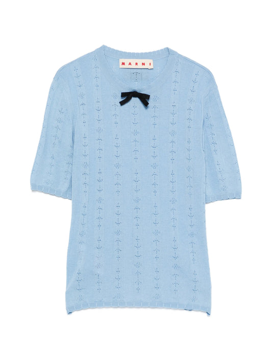 bow-detail pointelle-knit T-shirt