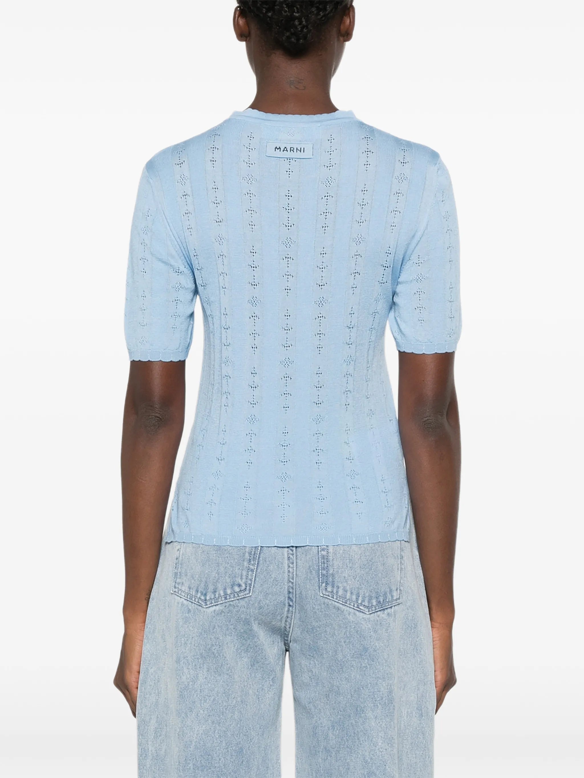bow-detail pointelle-knit T-shirt