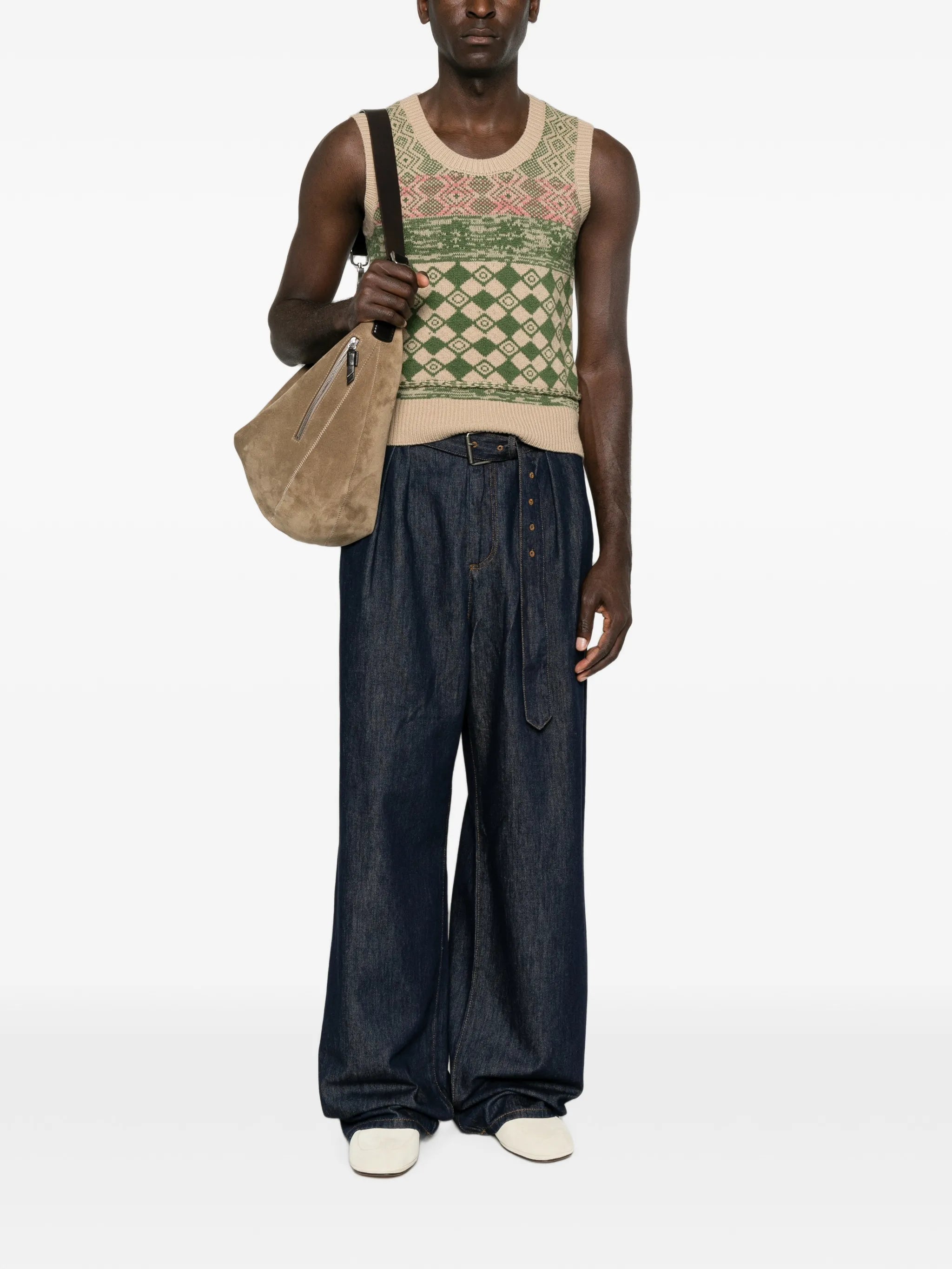 diamond-intarsia wool vest