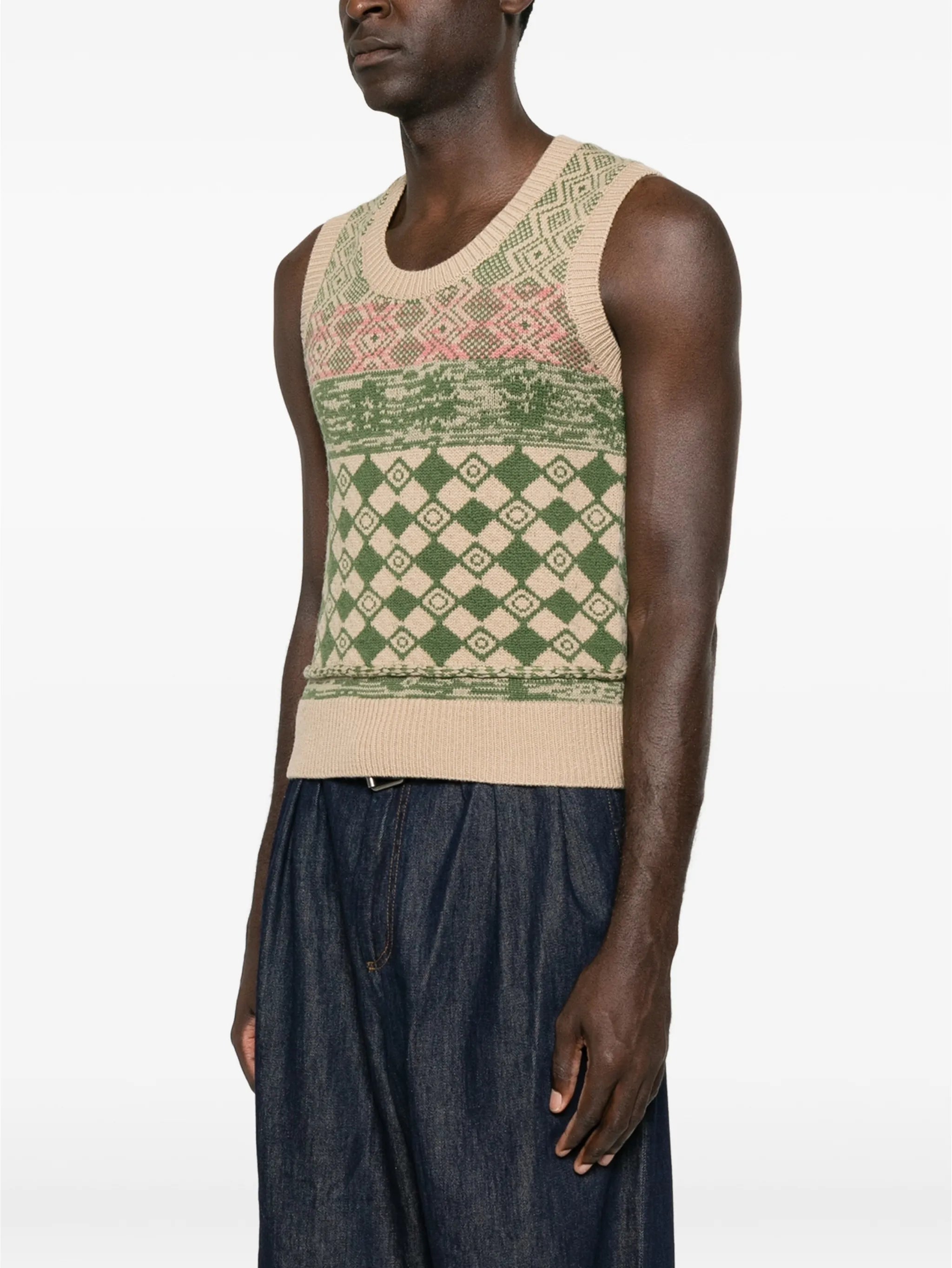 diamond-intarsia wool vest