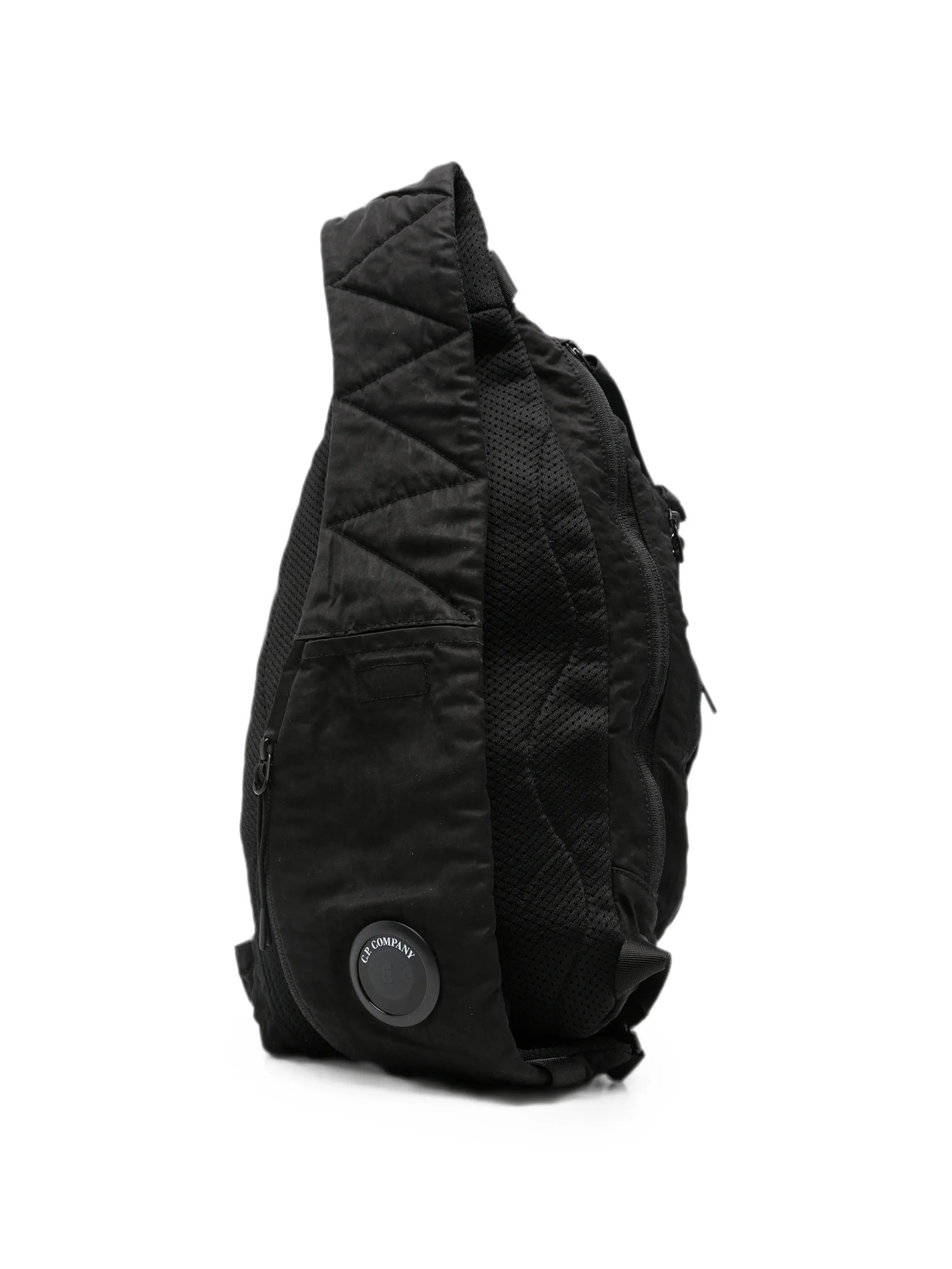 Lens-detail crossbody backpack