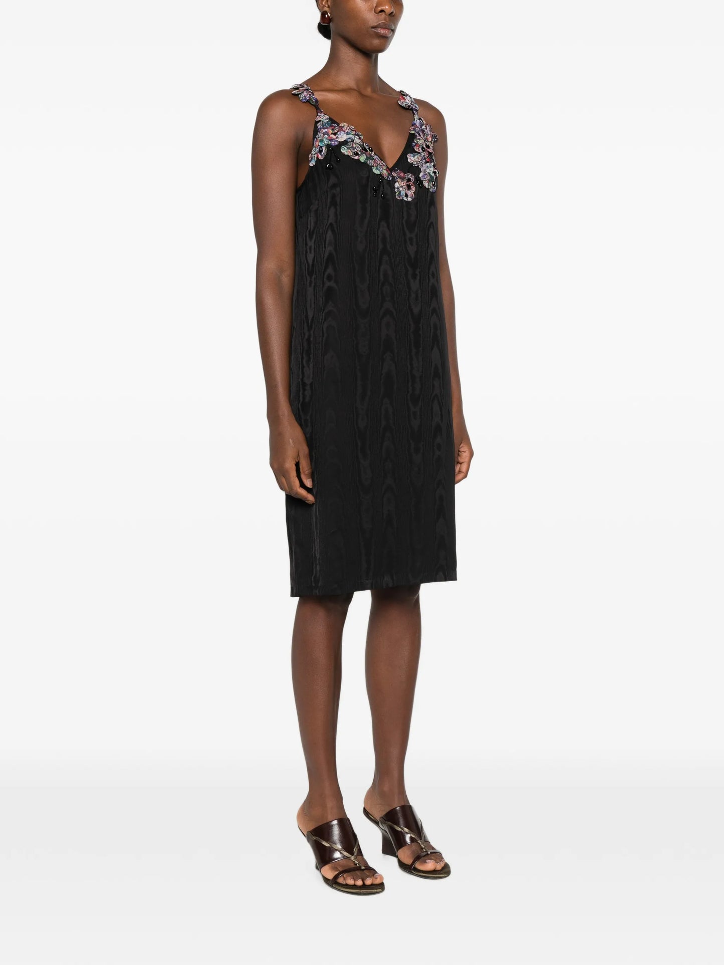floral-embellished moiré-effect mini dress