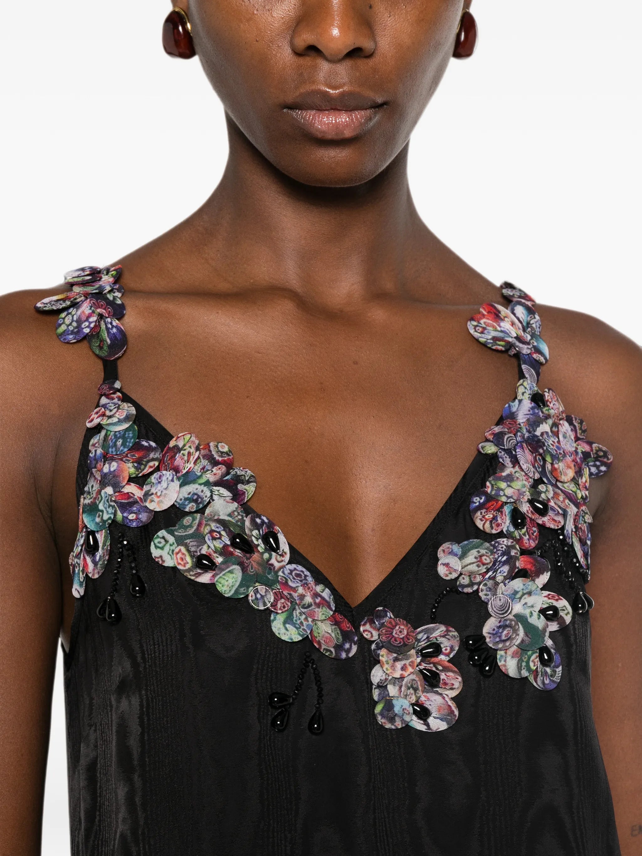 floral-embellished moiré-effect mini dress
