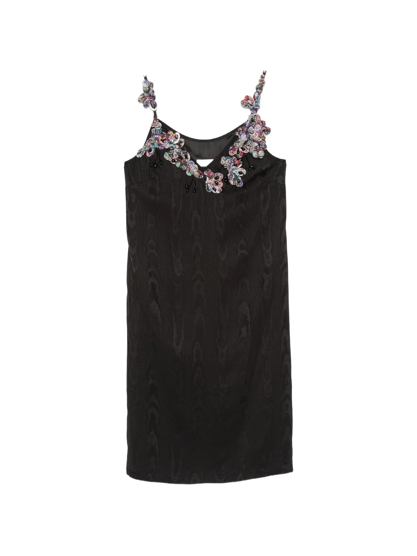 floral-embellished moiré-effect mini dress