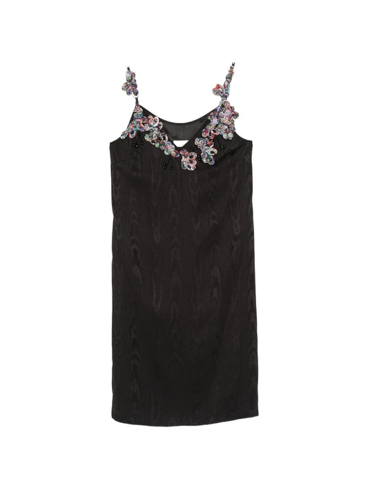 floral-embellished moiré-effect mini dress