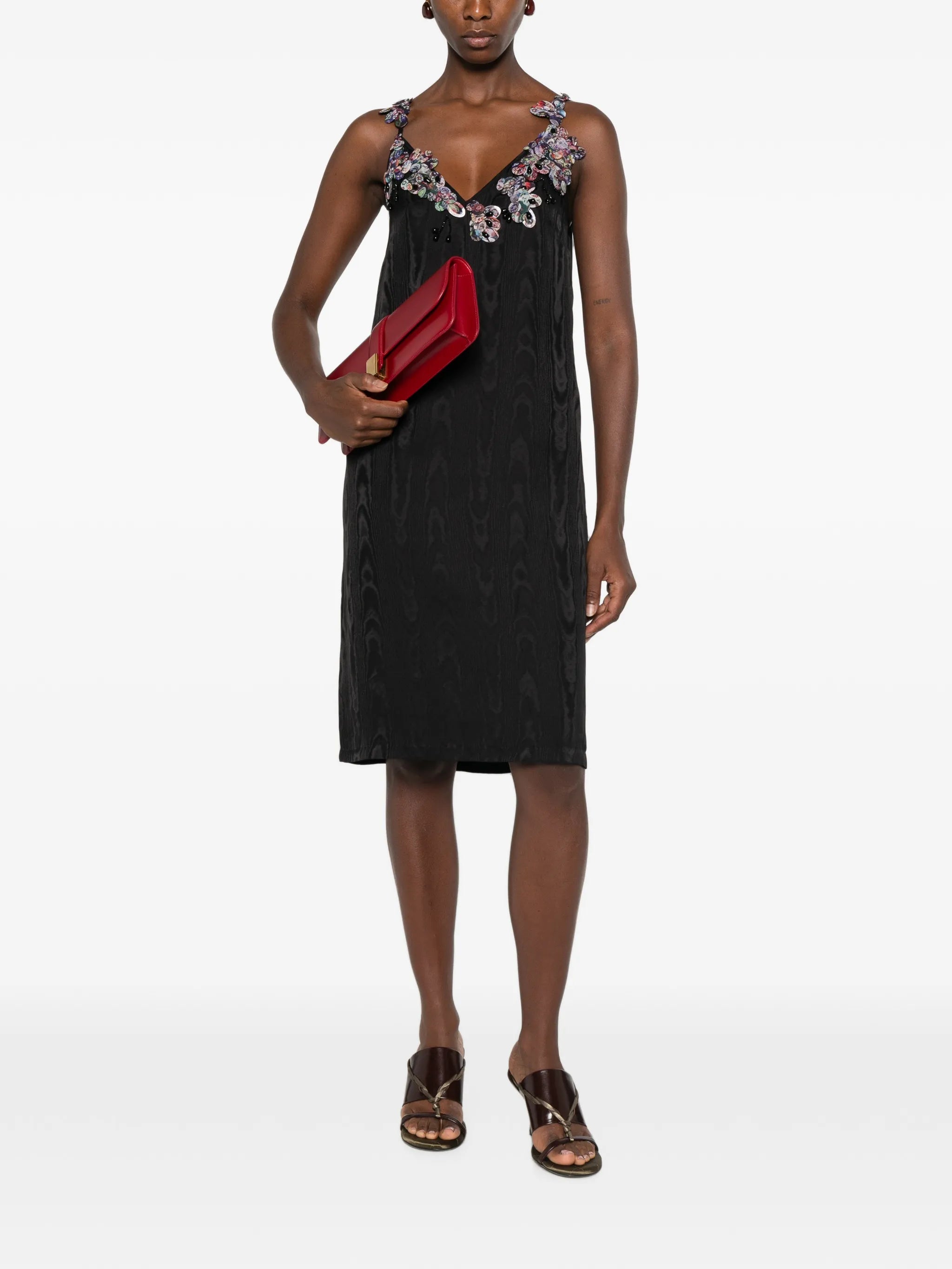 floral-embellished moiré-effect mini dress