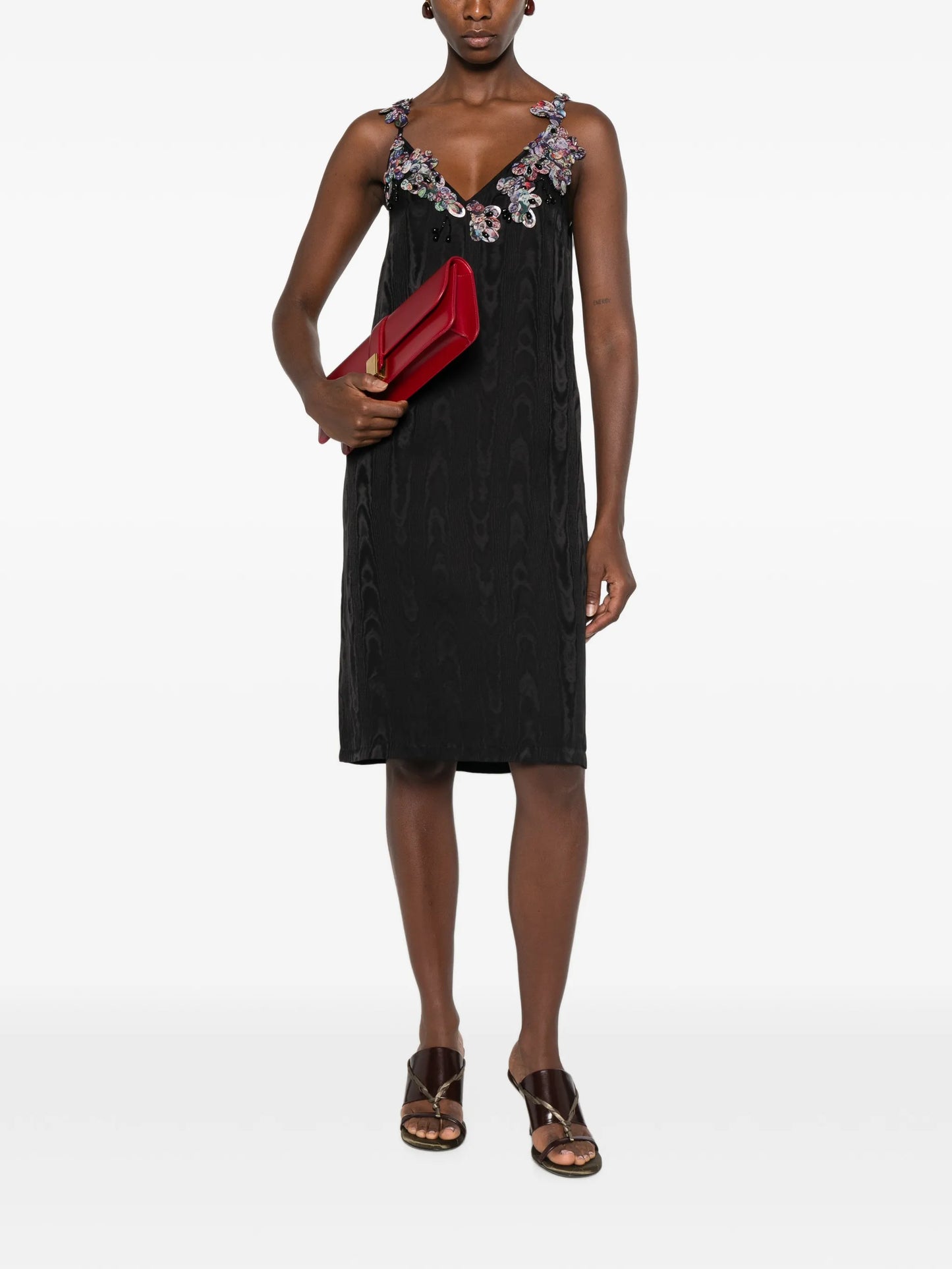 floral-embellished moiré-effect mini dress