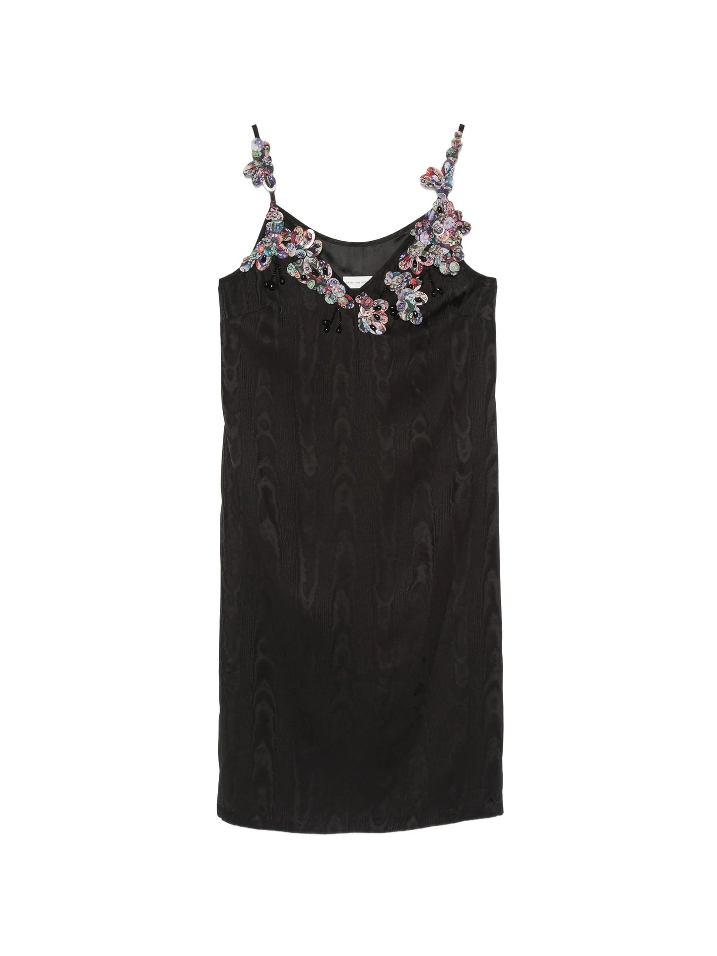 floral-embellished moiré-effect mini dress