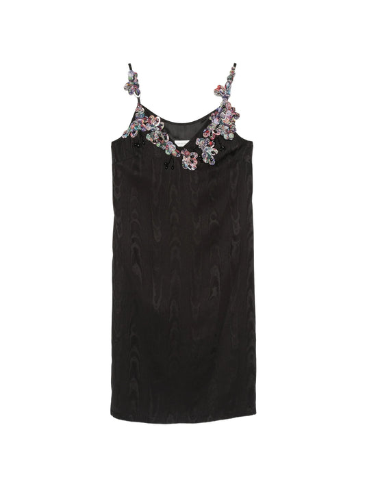 floral-embellished moiré-effect mini dress