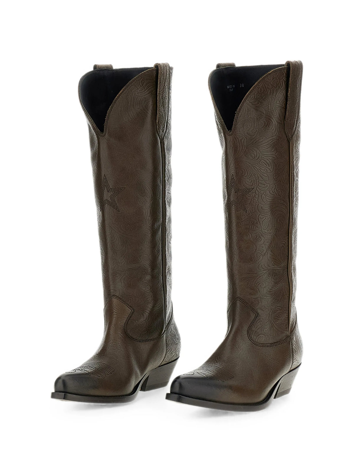 Star-embroidery leather boots