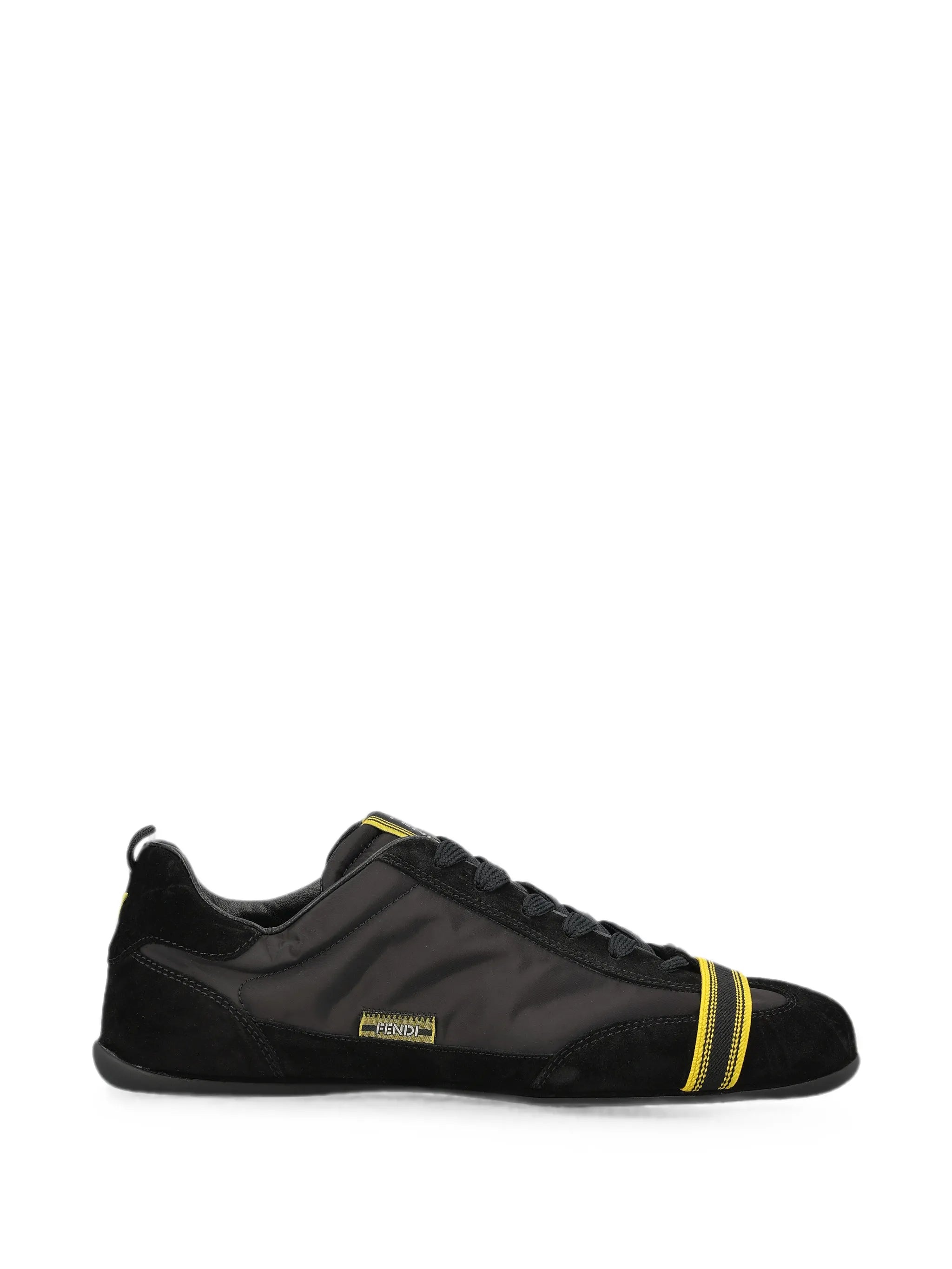 Wrap black suede and fabric low-top trainers