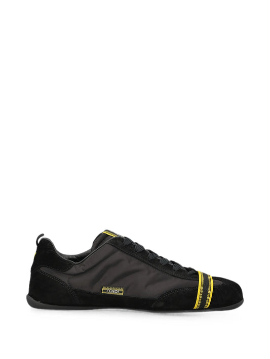 Wrap black suede and fabric low-top trainers