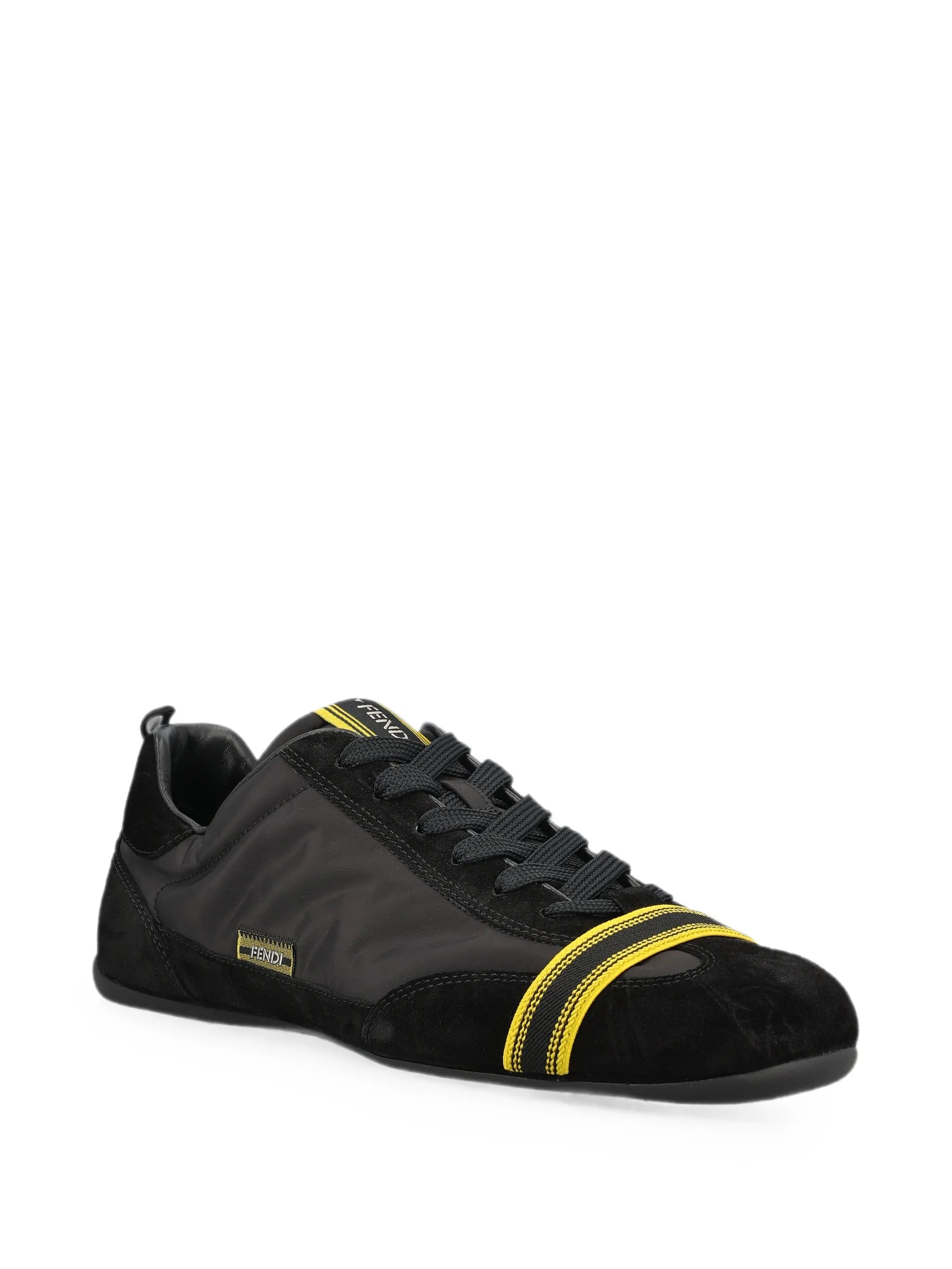 Wrap black suede and fabric low-top trainers