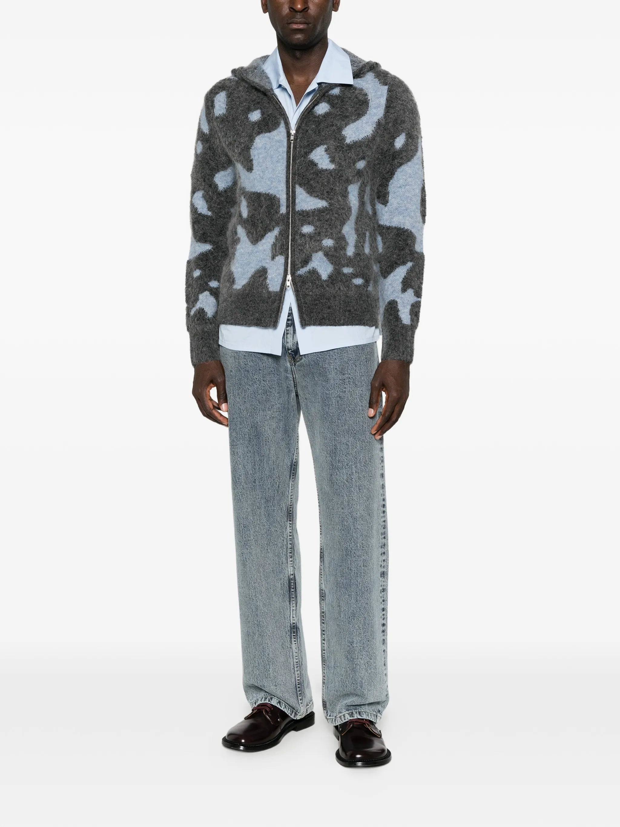 Glasgow intarsia-knit hooded cardigan
