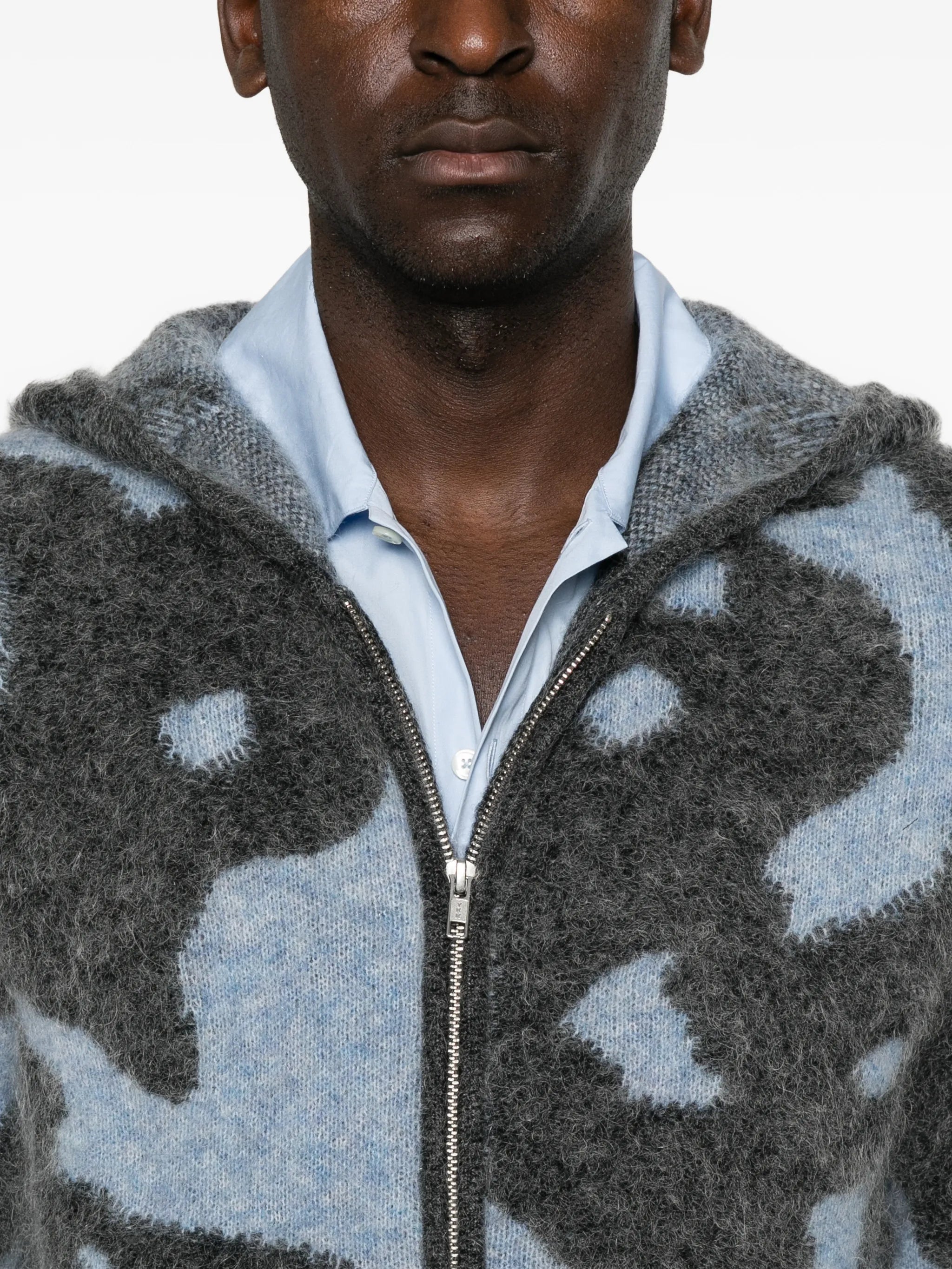 Glasgow intarsia-knit hooded cardigan