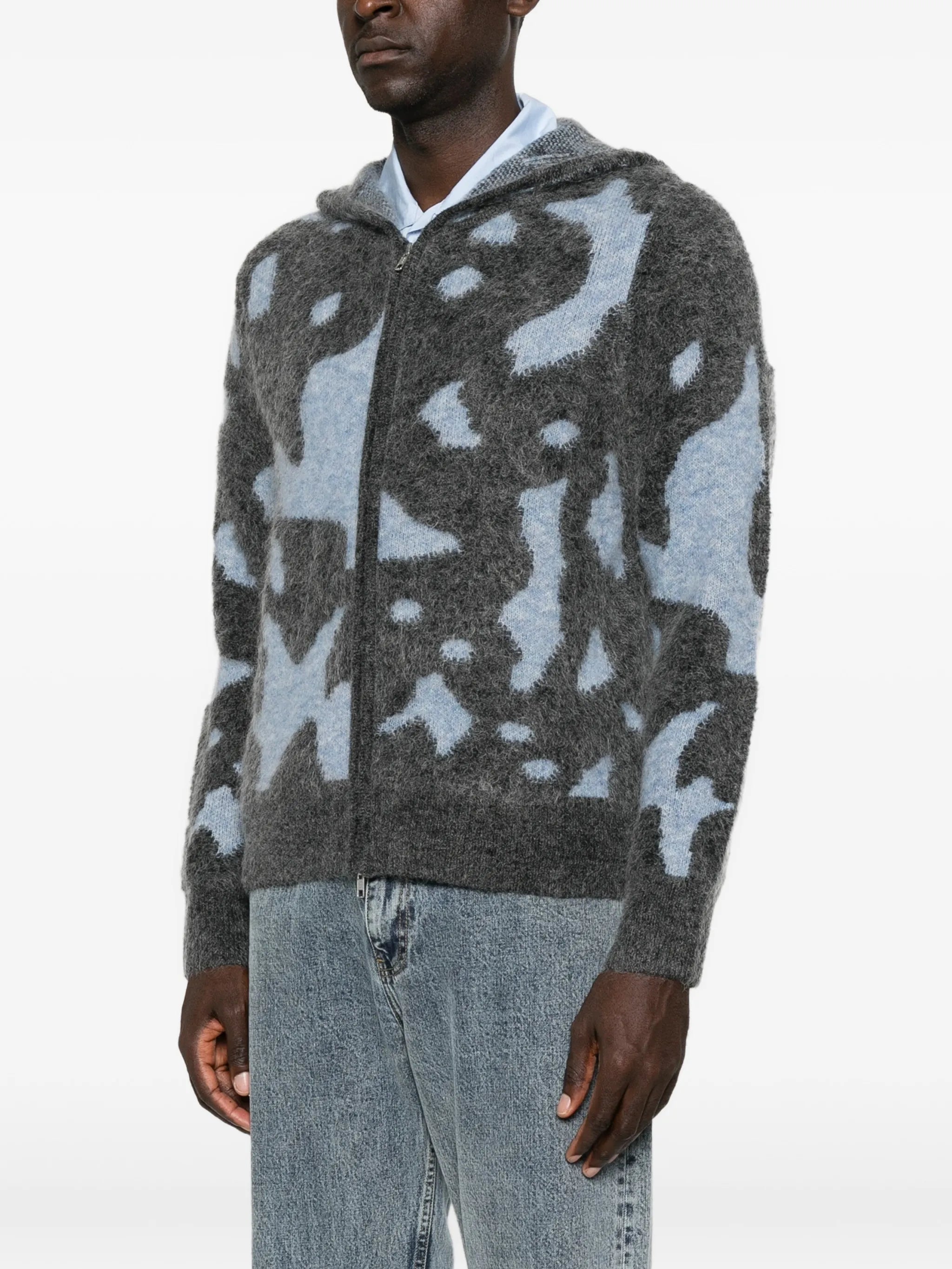 Glasgow intarsia-knit hooded cardigan