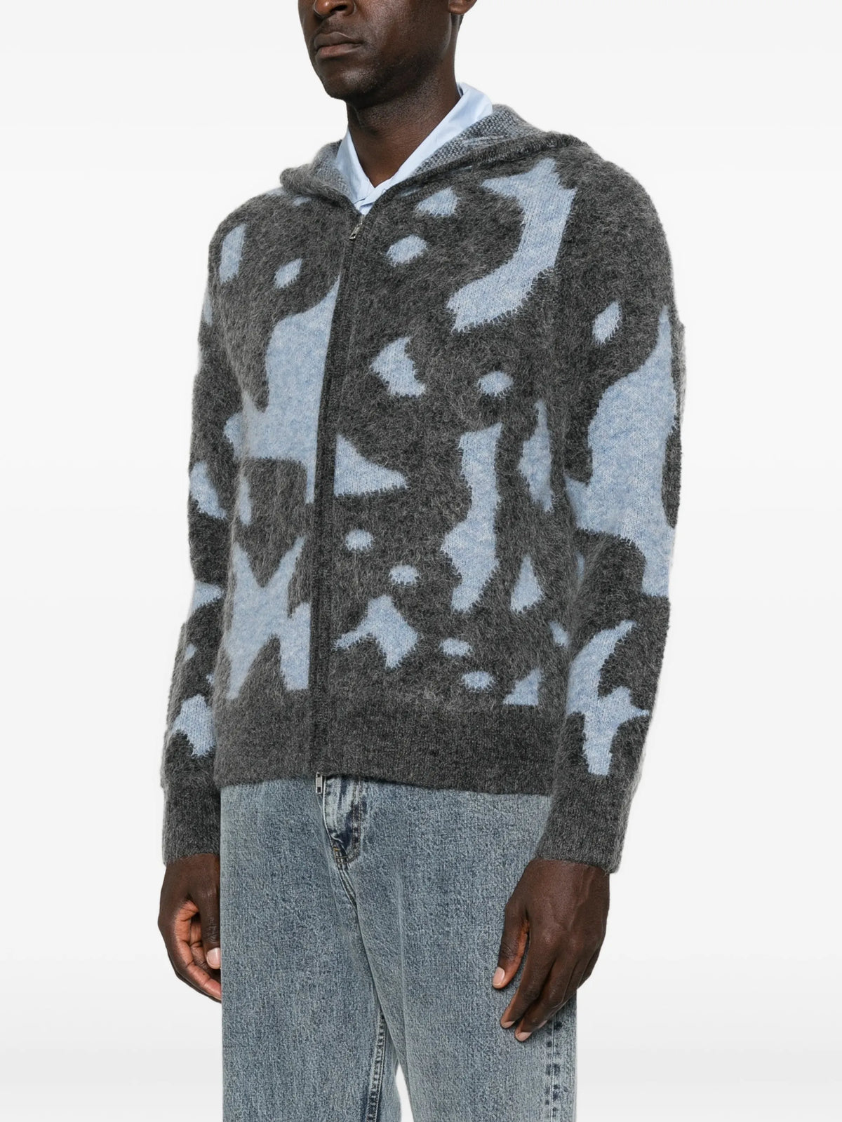 Glasgow intarsia-knit hooded cardigan