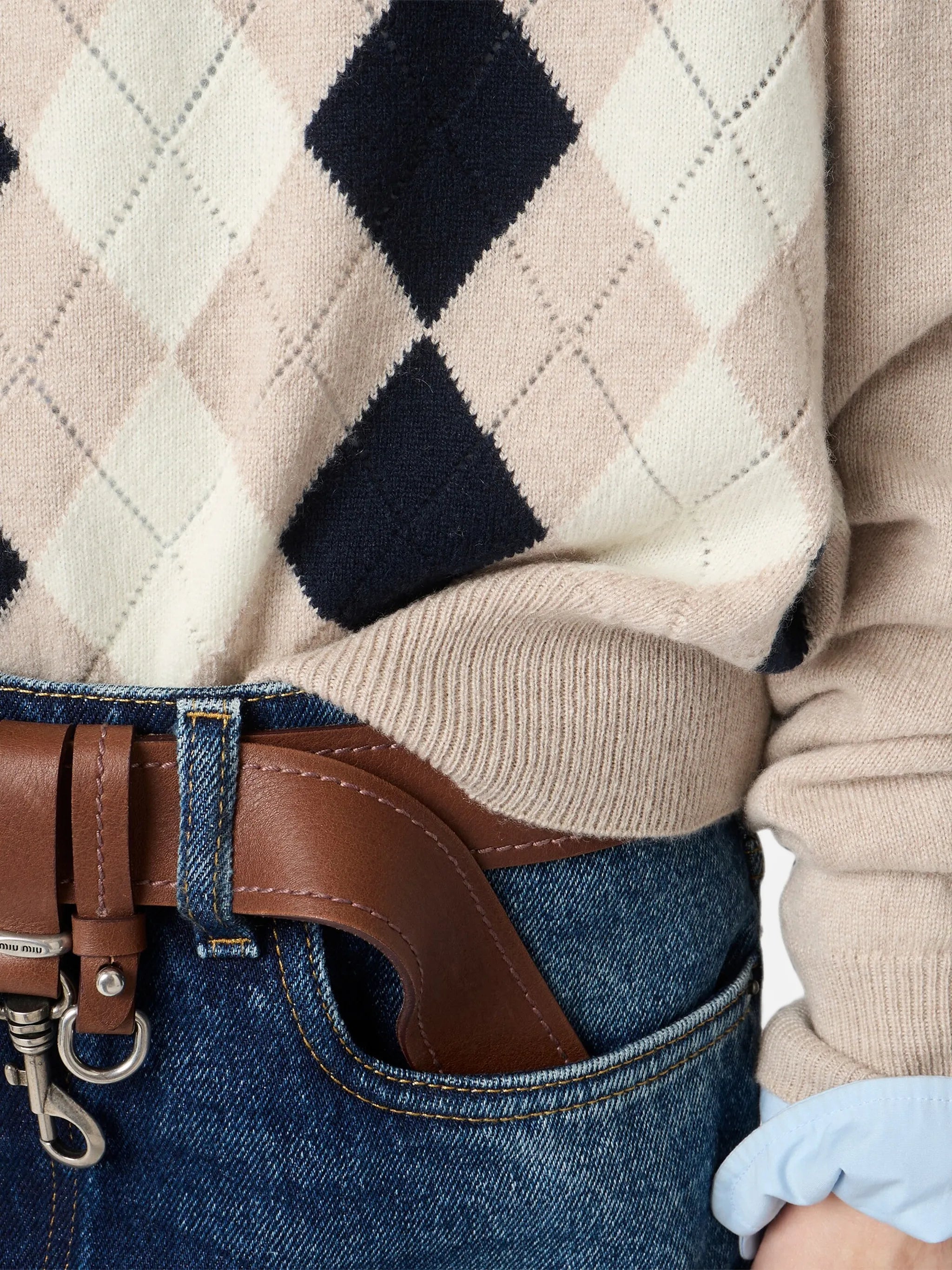 argyle-intarsia quarter-zip sweater