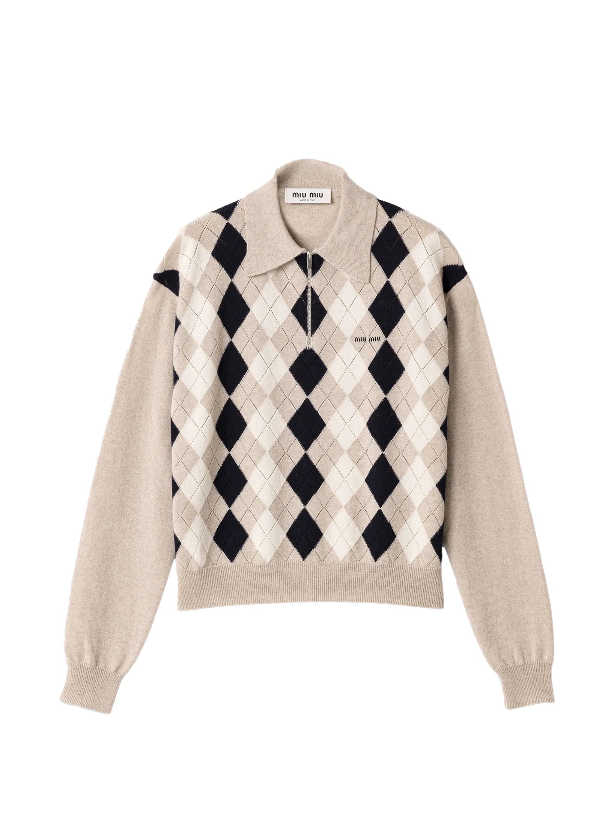 argyle-intarsia quarter-zip sweater