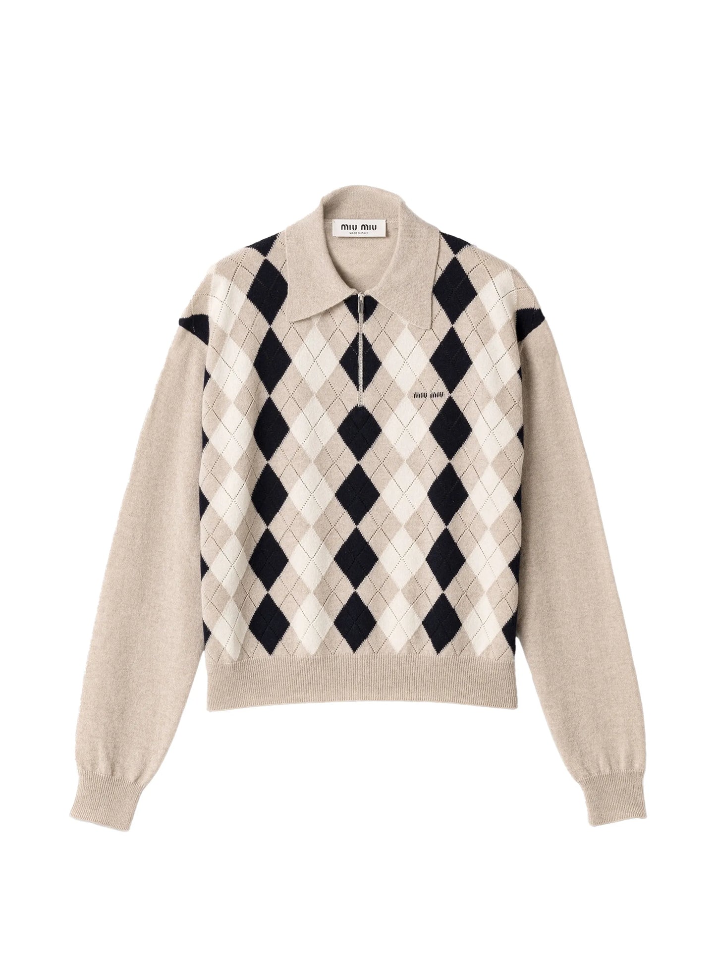argyle-intarsia quarter-zip sweater