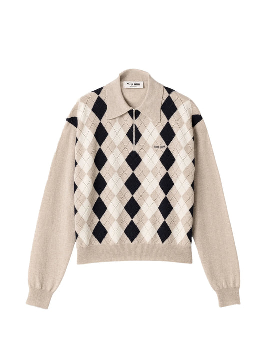 argyle-intarsia quarter-zip sweater