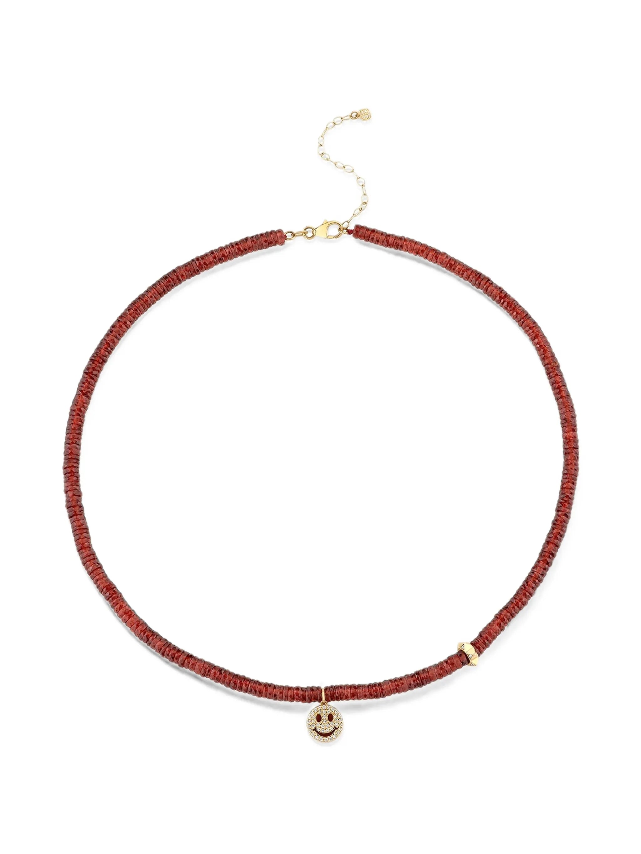 smiley face diamond beaded necklace
