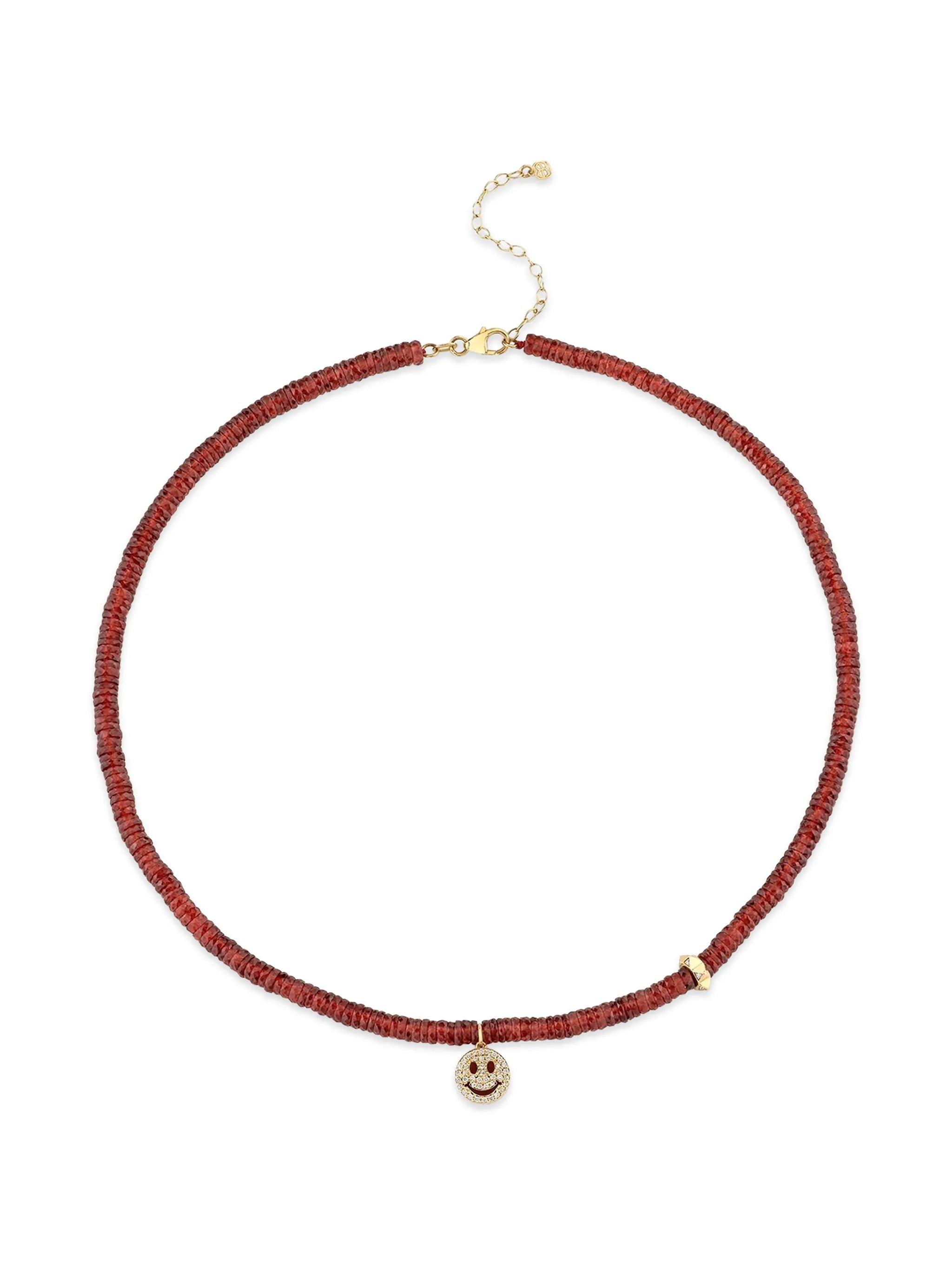 smiley face diamond beaded necklace