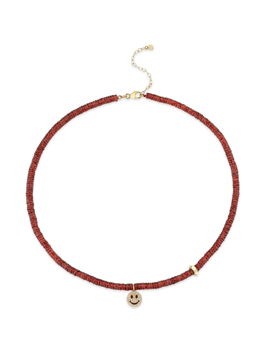 smiley face diamond beaded necklace