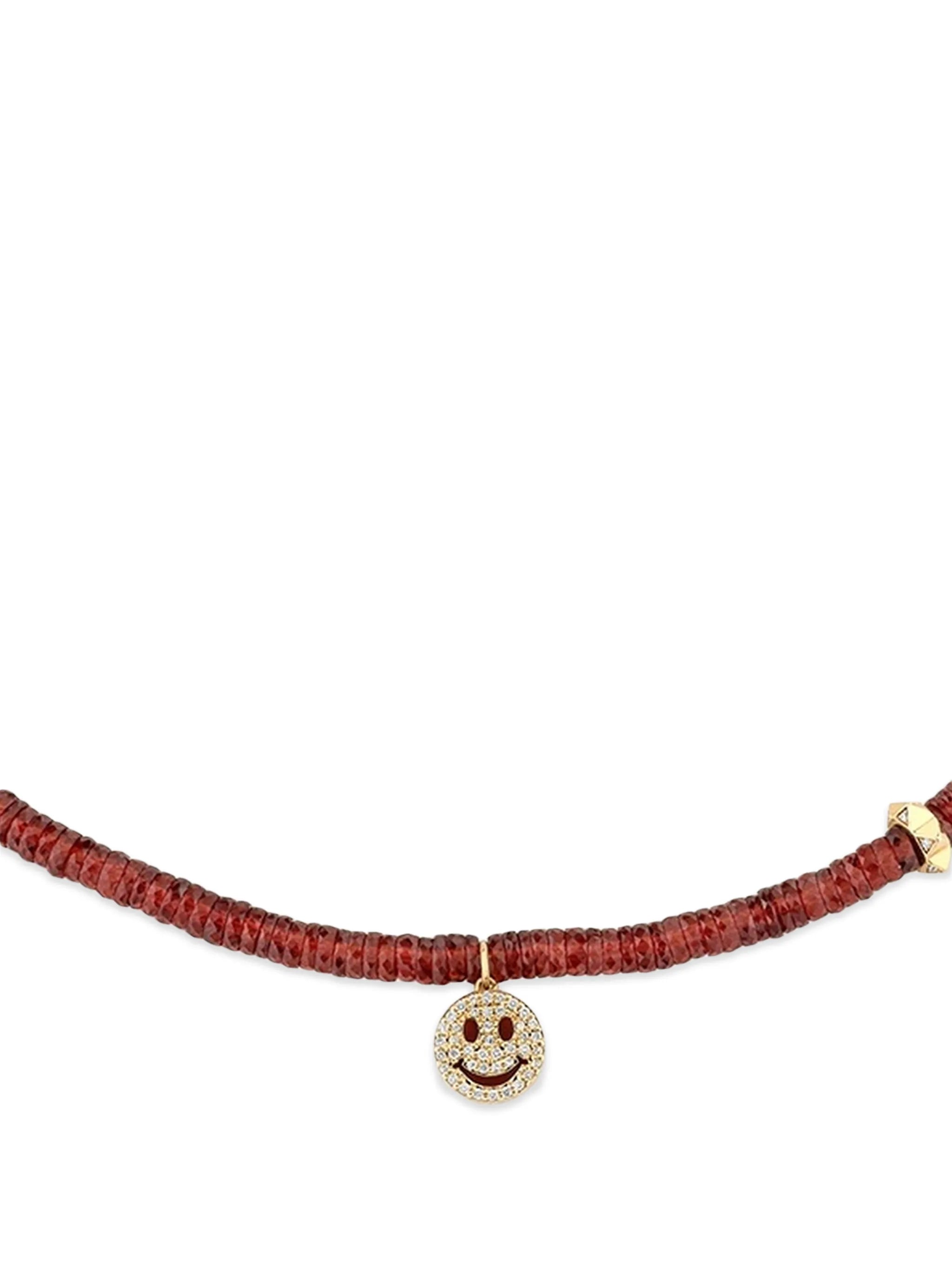smiley face diamond beaded necklace