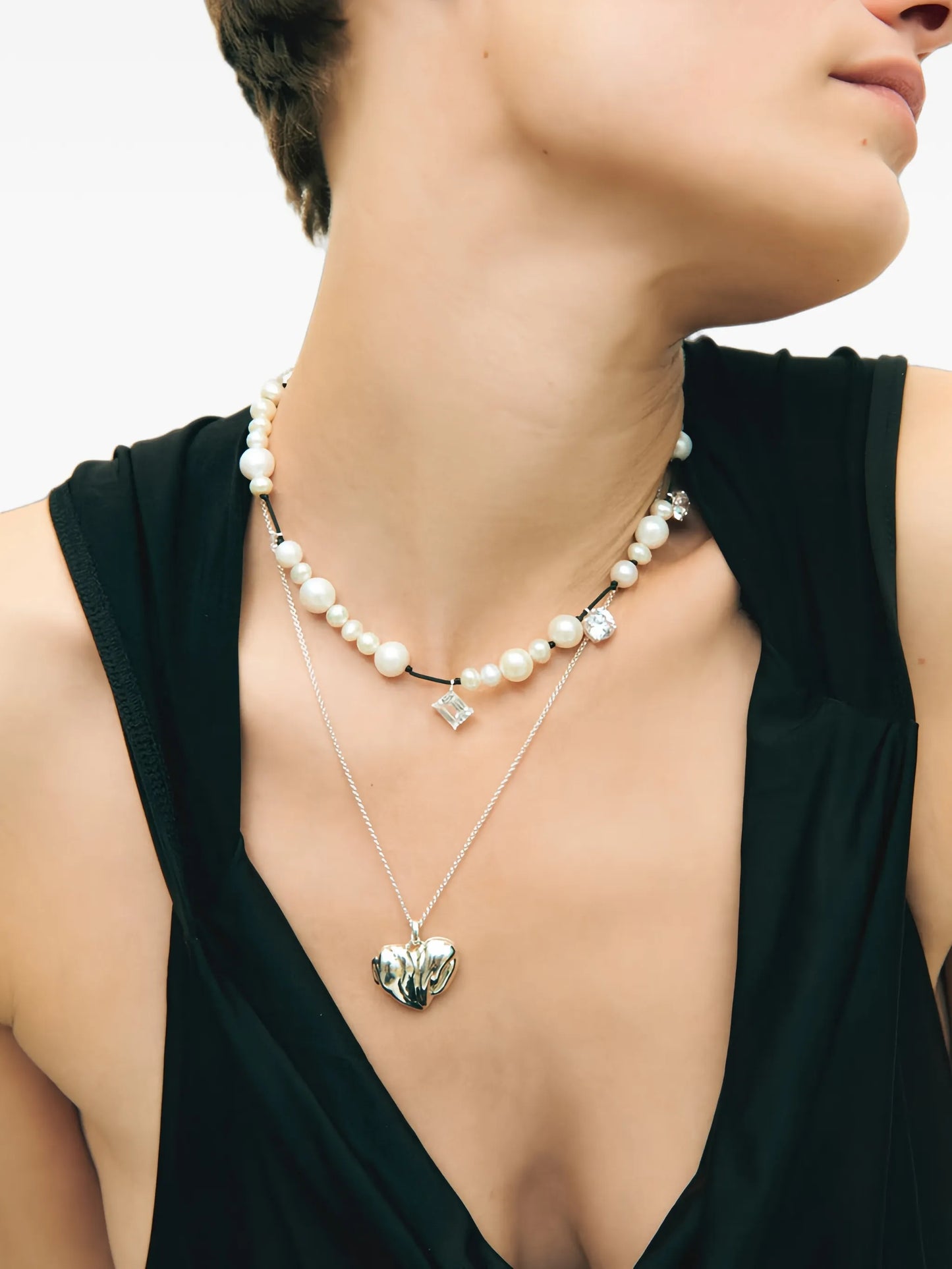 A Series of Minor Disruptions cubic zirconia pearl necklace