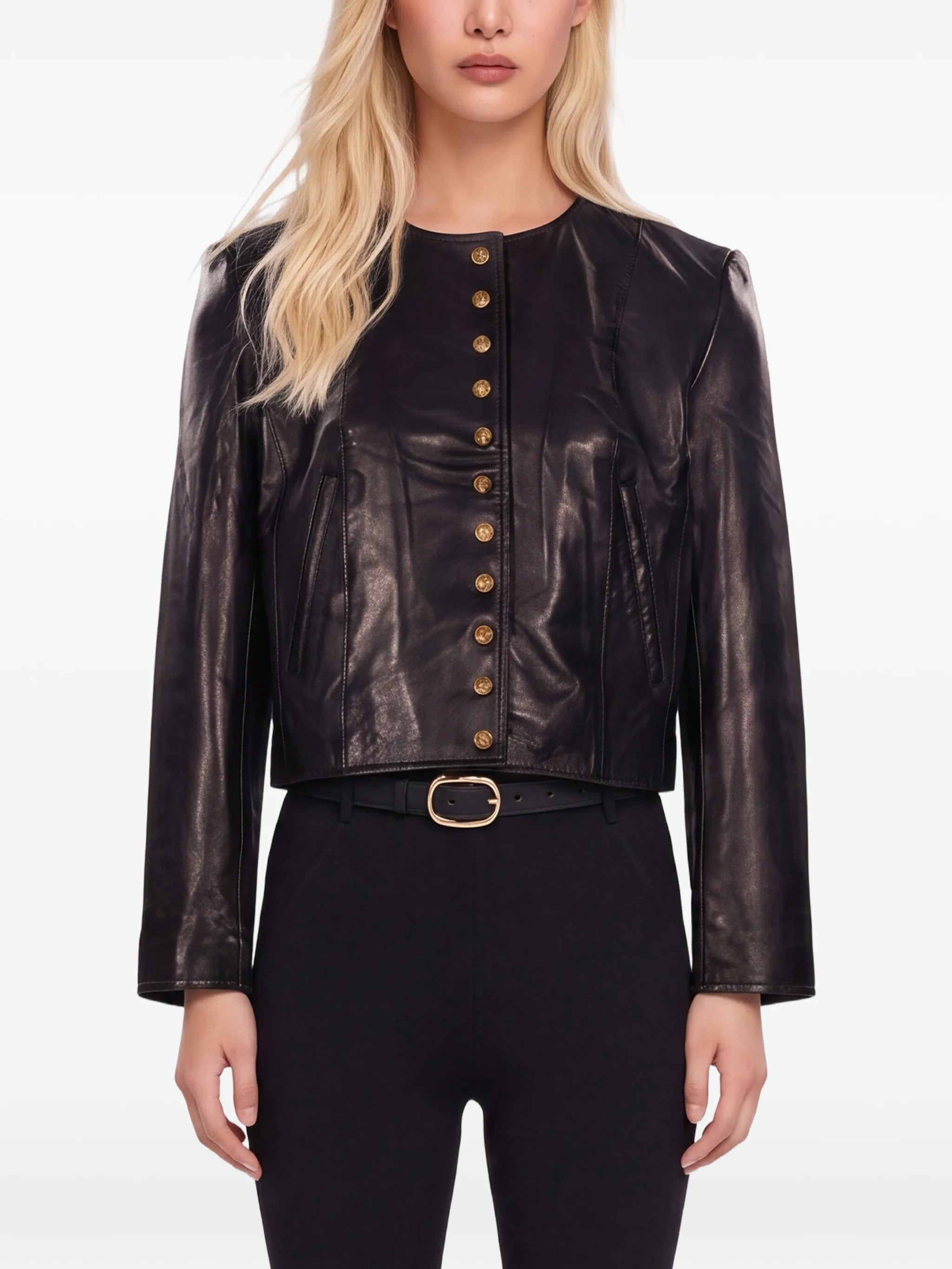 button-up leather jacket