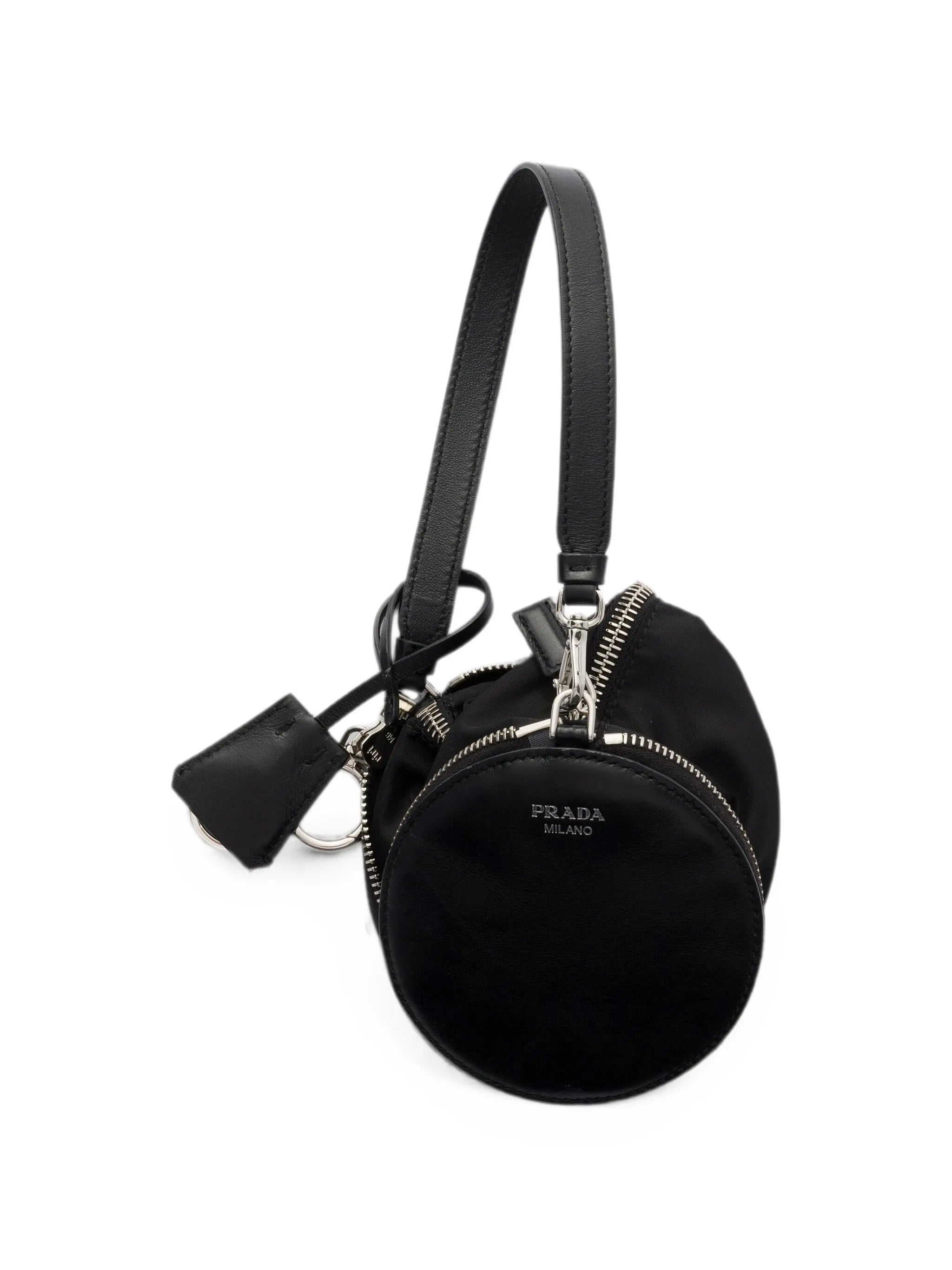 Re-Nylon and leather foldable mini-bag