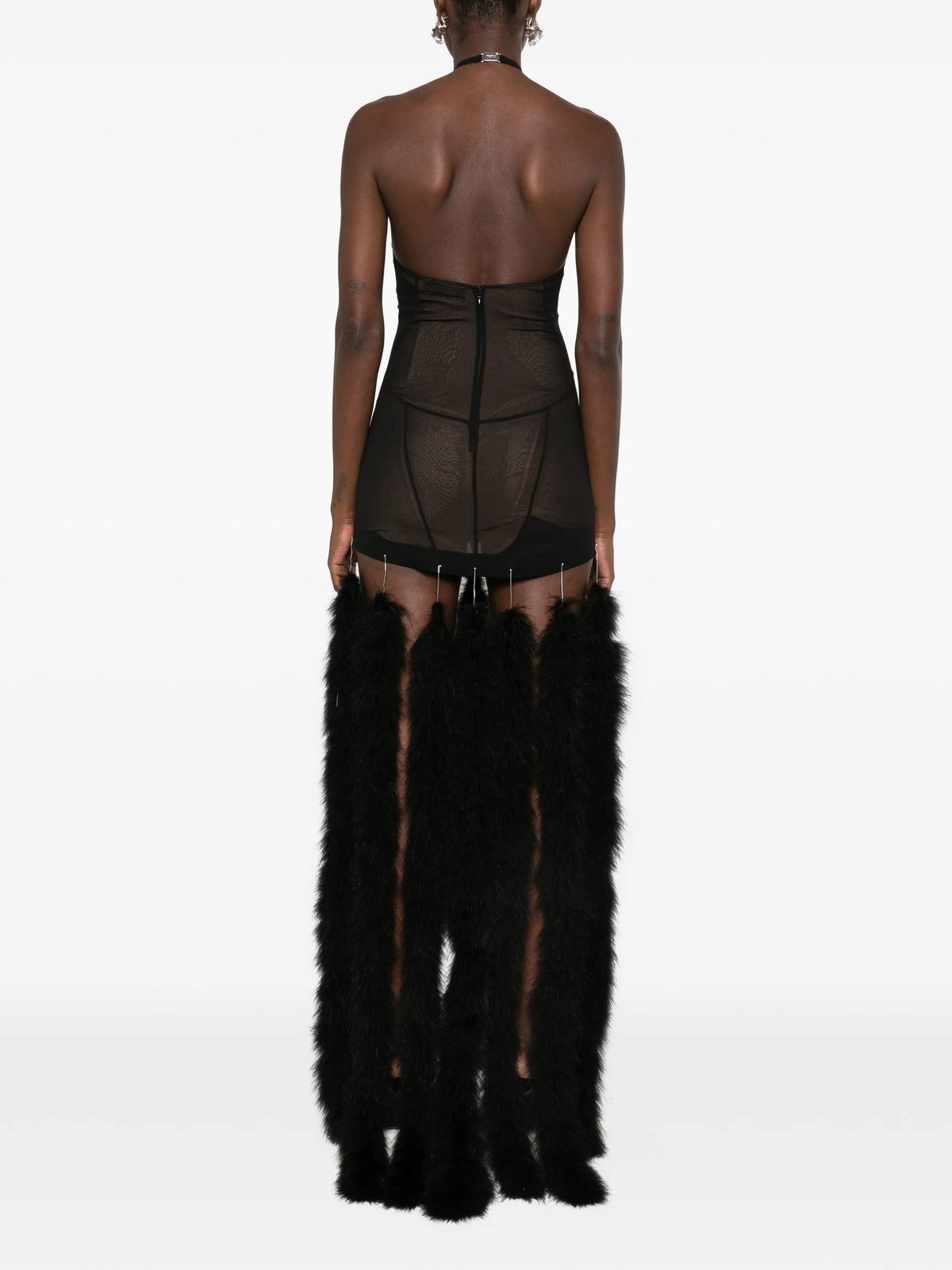 feather-trim halterneck mini dress