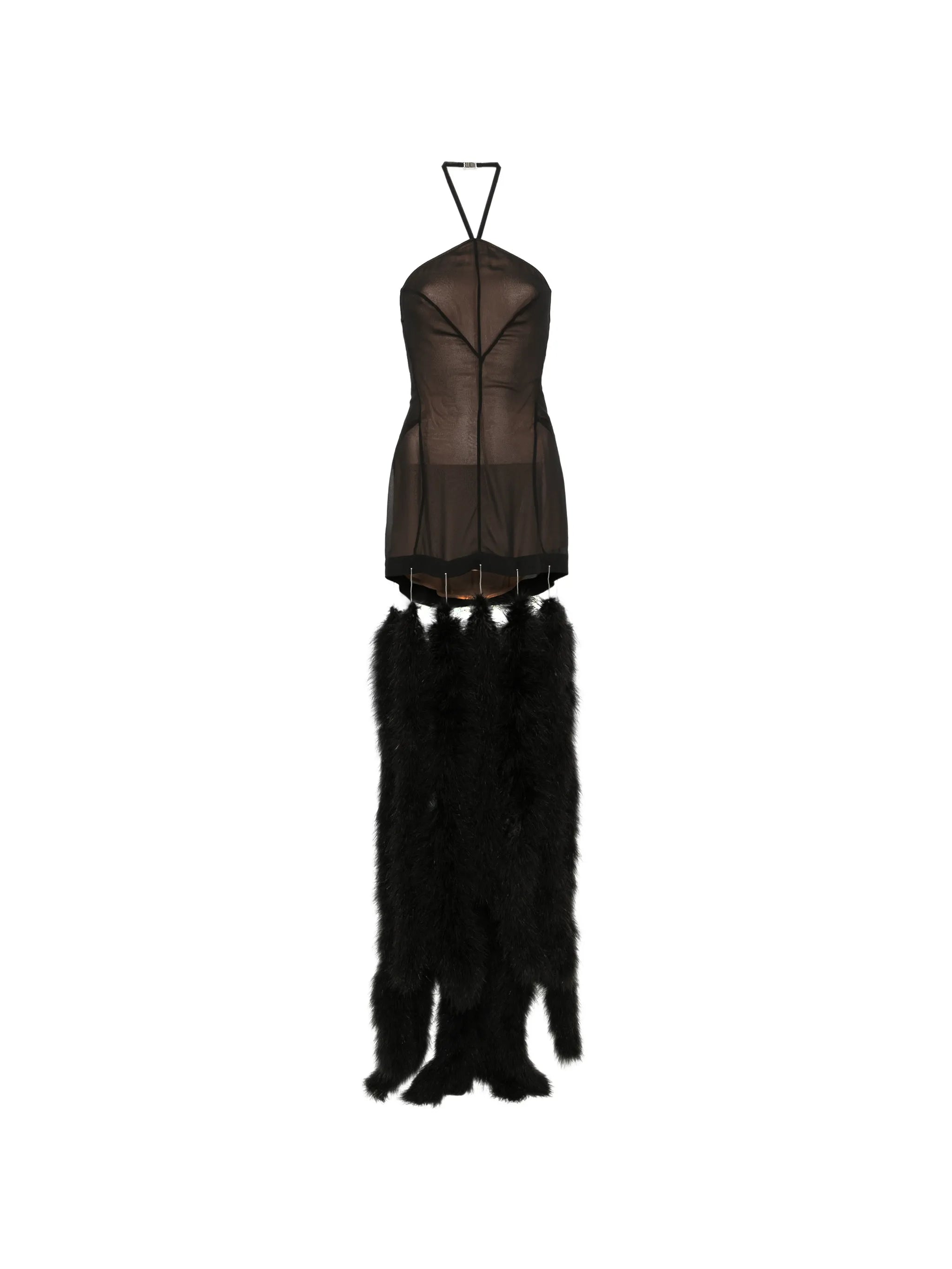 feather-trim halterneck mini dress