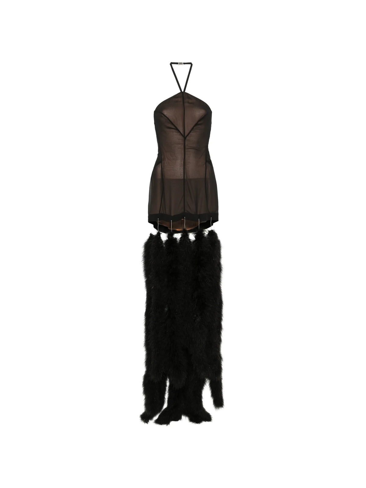 feather-trim halterneck mini dress