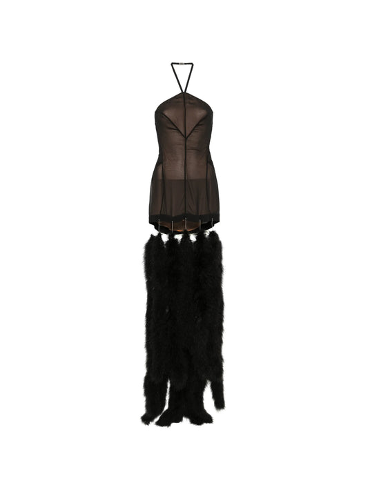 feather-trim halterneck mini dress