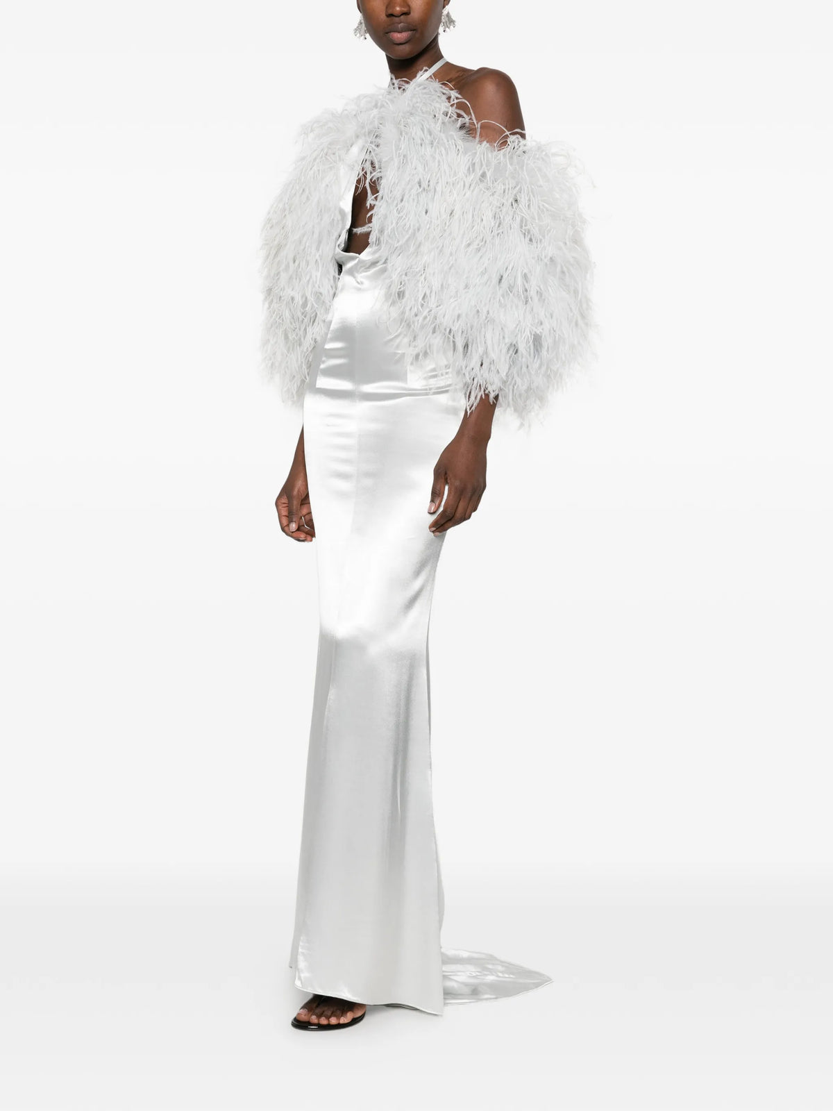 feather-trim maxi dress