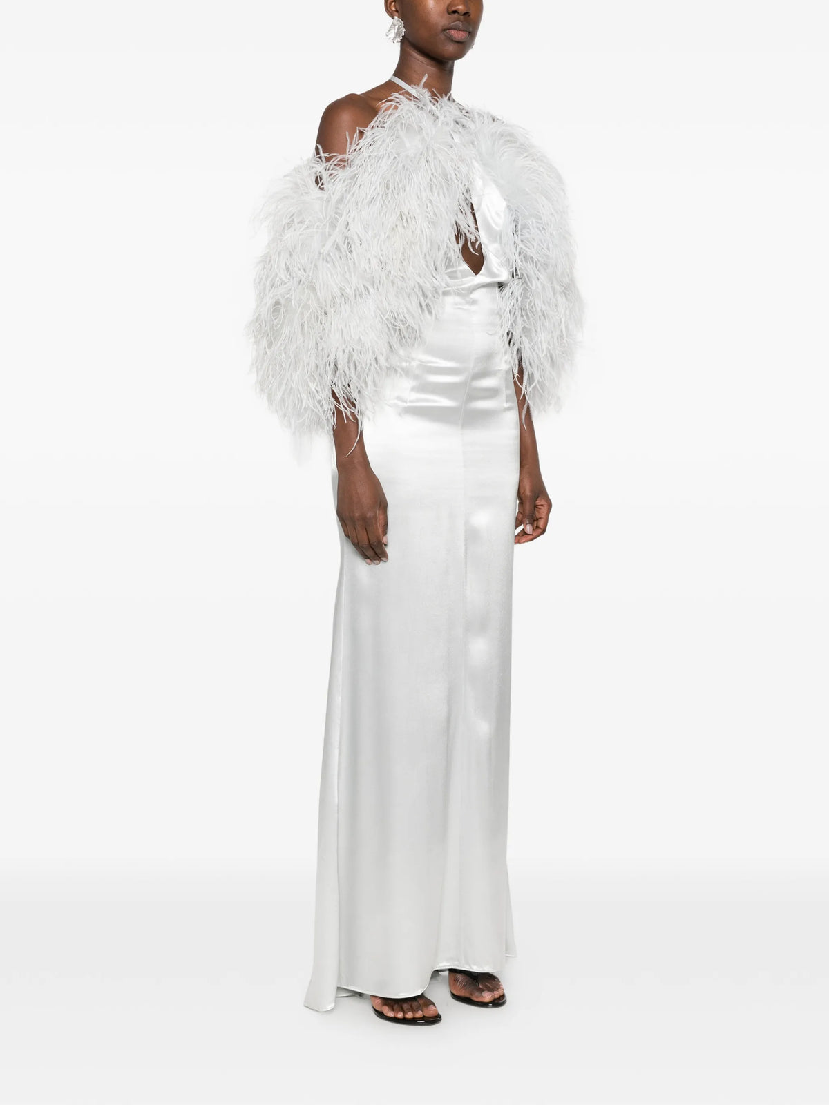 feather-trim maxi dress