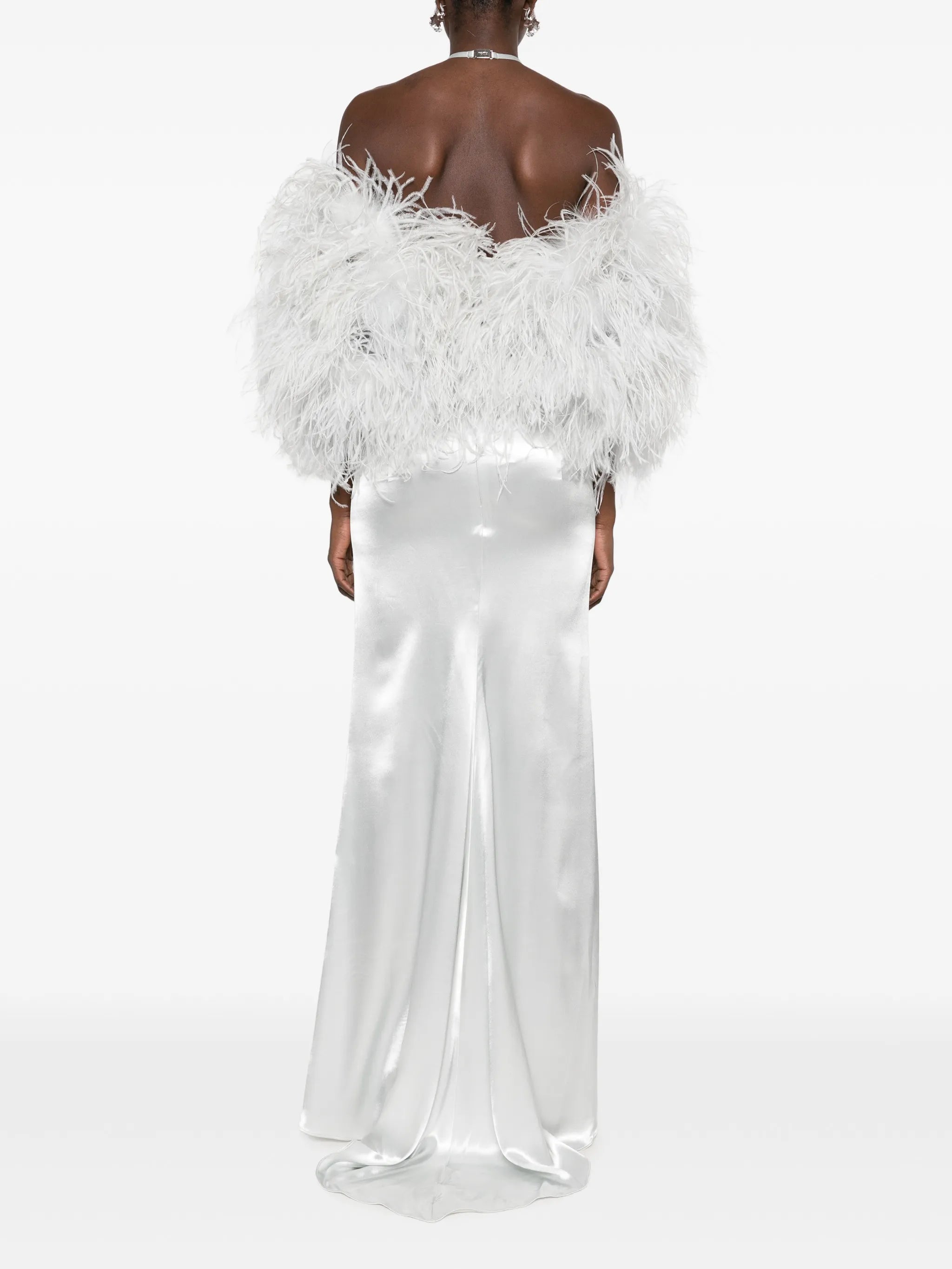 feather-trim maxi dress