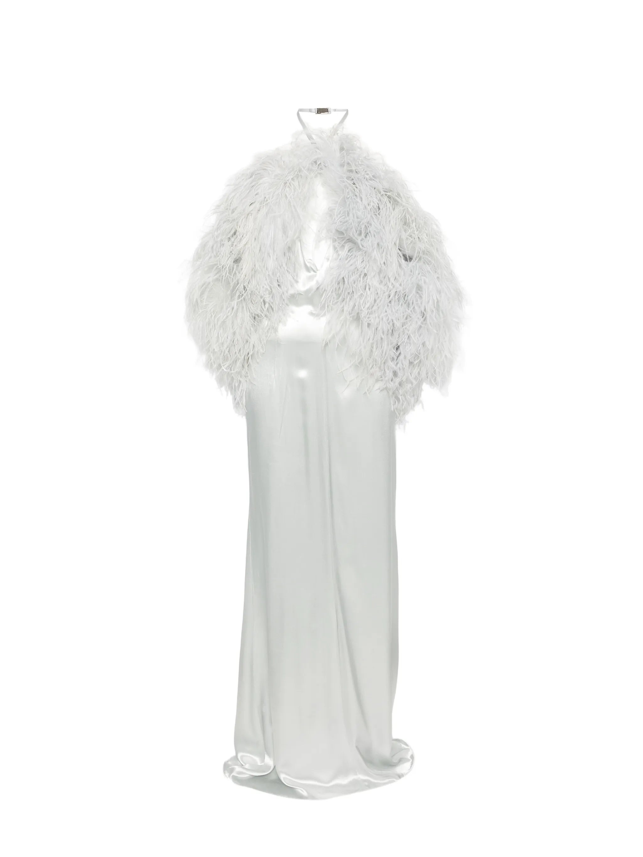 feather-trim maxi dress
