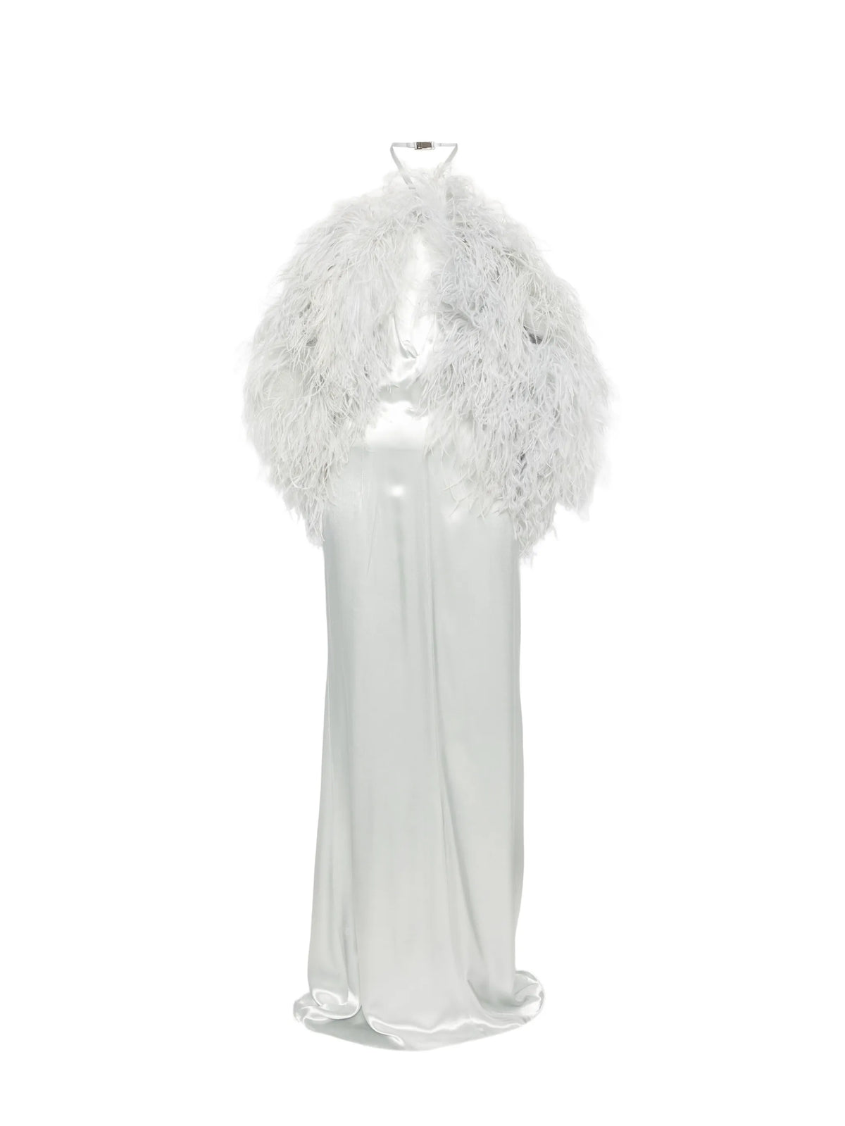 feather-trim maxi dress