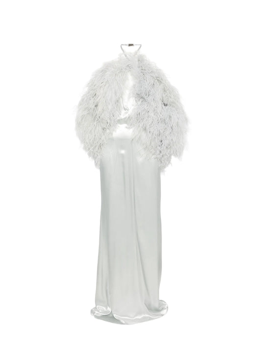 feather-trim maxi dress