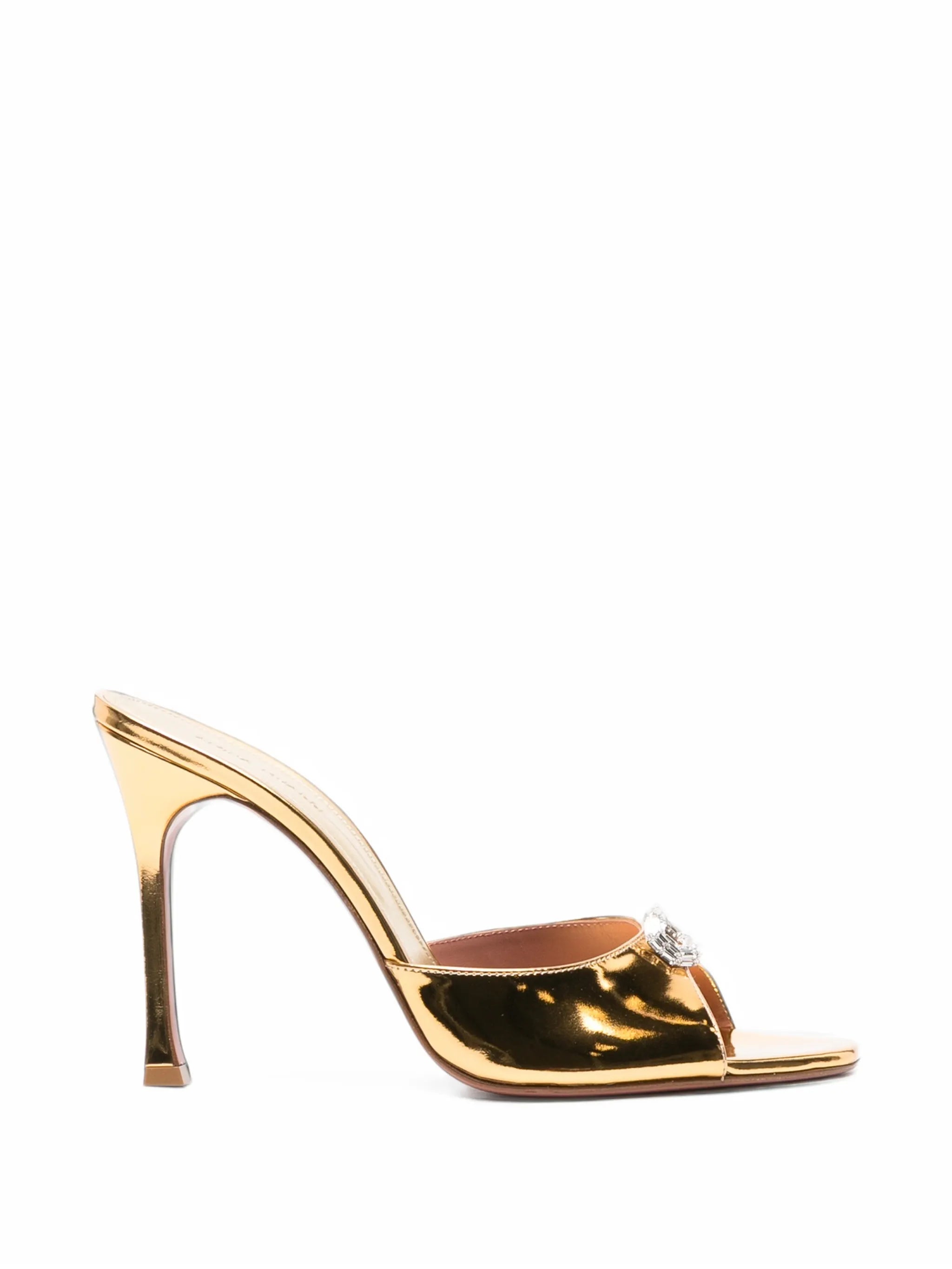 Mini Camelia slippers 105 gold mirror and white crystal buckle