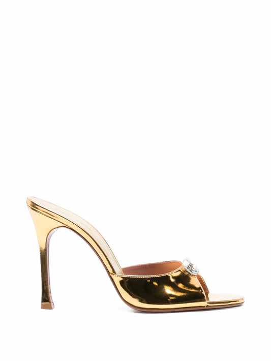 Mini Camelia slippers 105 gold mirror and white crystal buckle