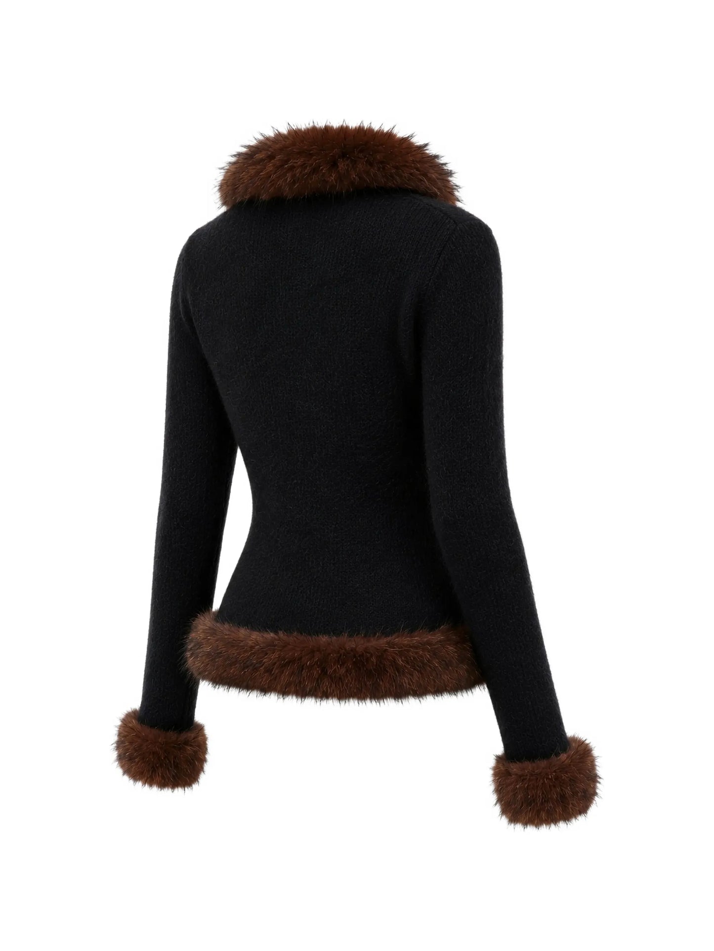 black faux-fur knit cardigan