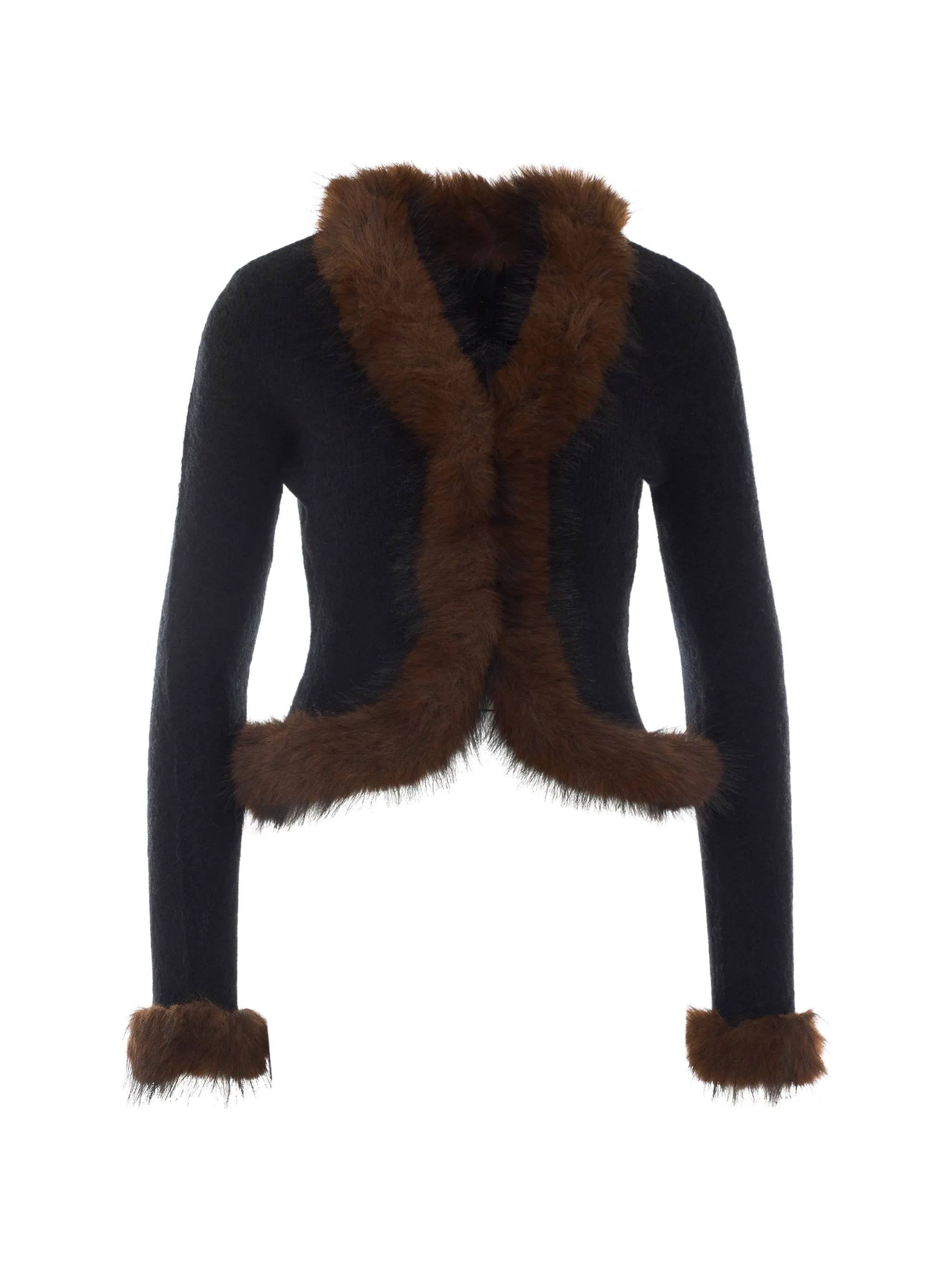 black faux fur knit cardigan