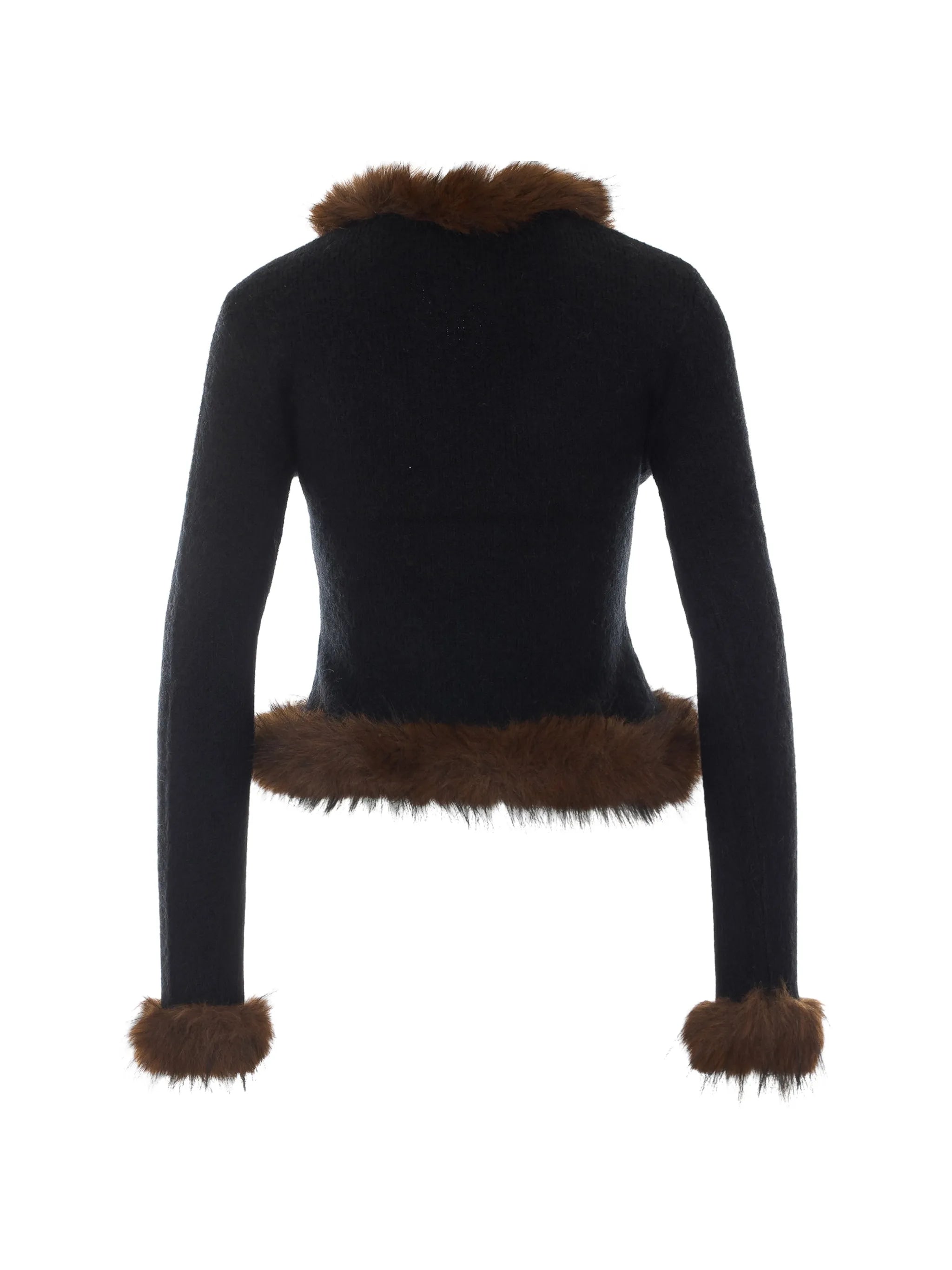 black faux fur knit cardigan