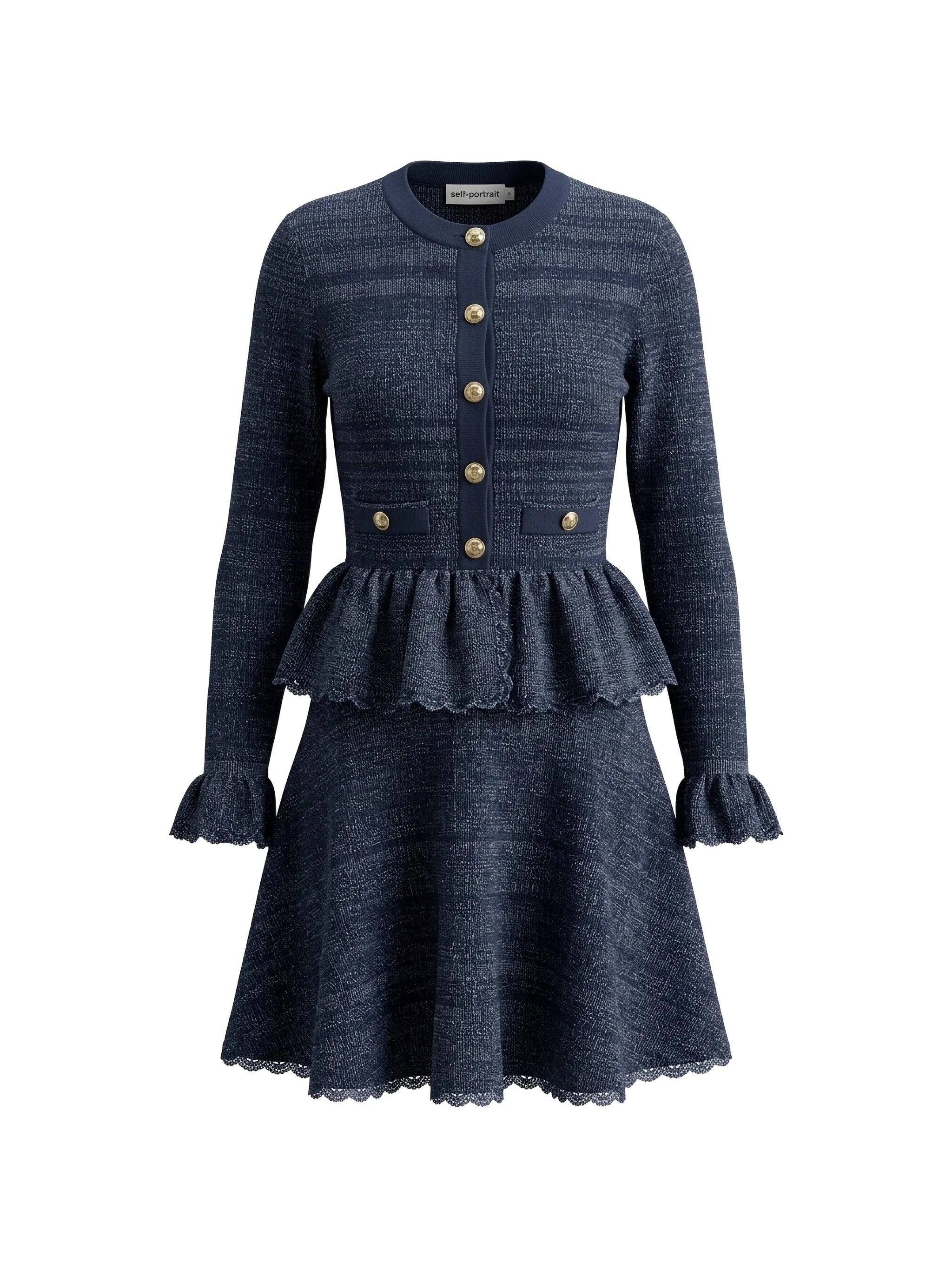 navy textured knit mini dress